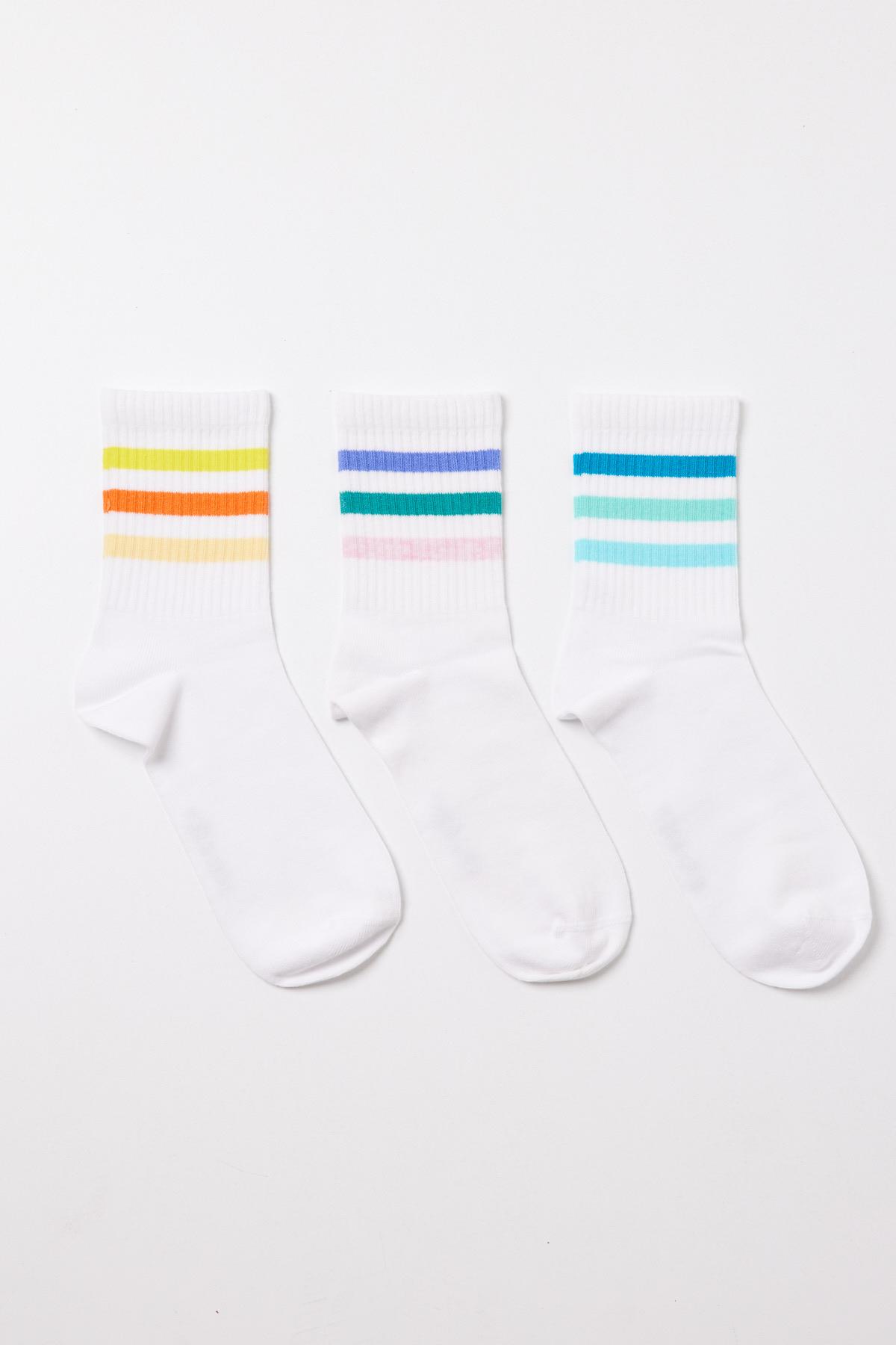 Childrens Color Striped 3-Pack Sock White