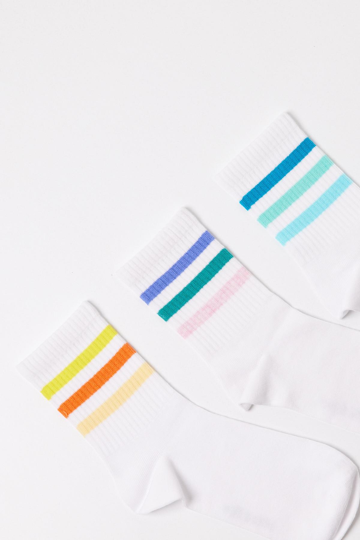Childrens Color Striped 3-Pack Sock White