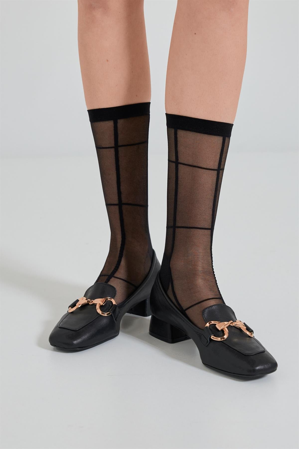 Women’s Checked Thin Ankle Socks Black