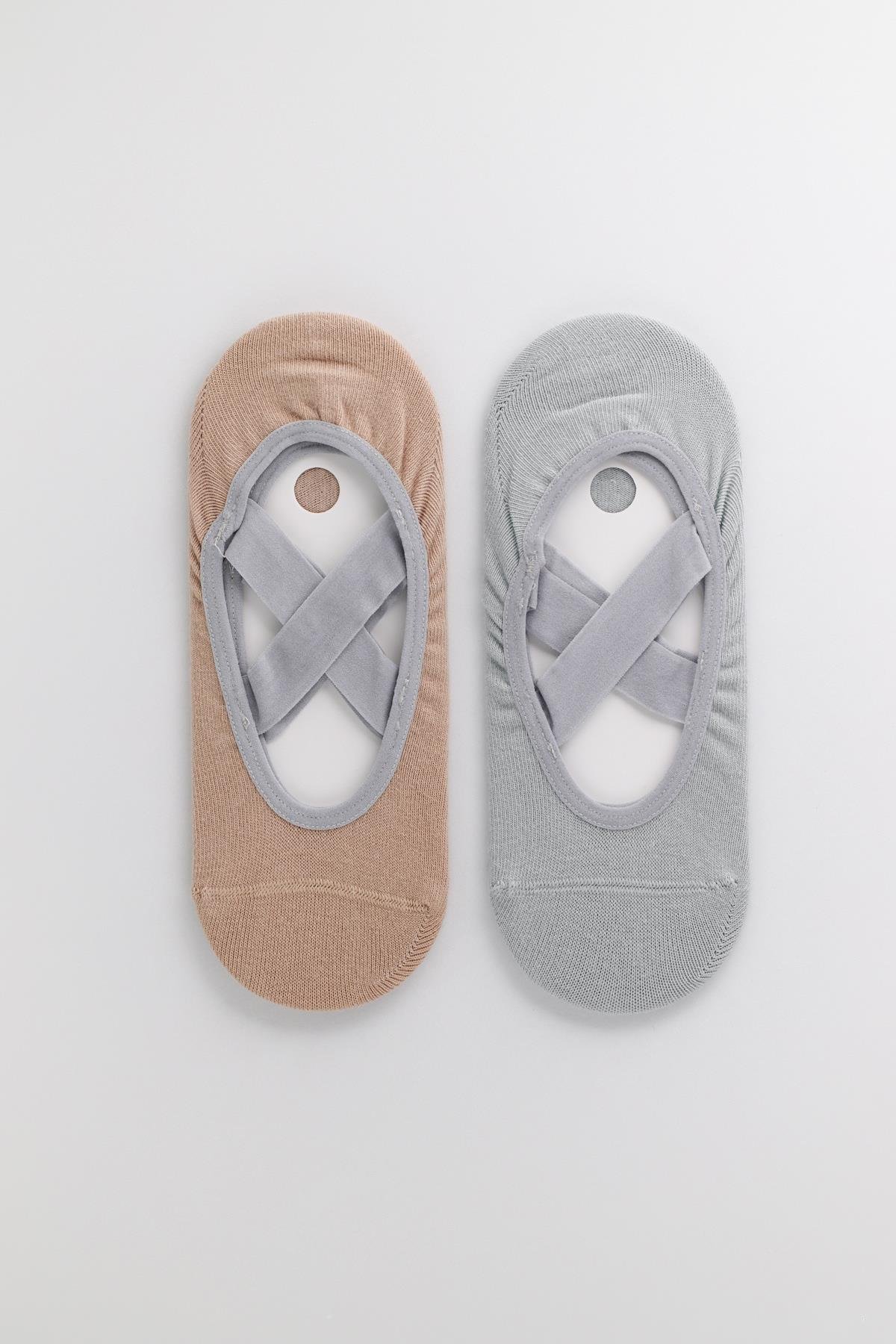 Womens 2-Piece Asta Yoga / Pilates Socks Beige / Light Green