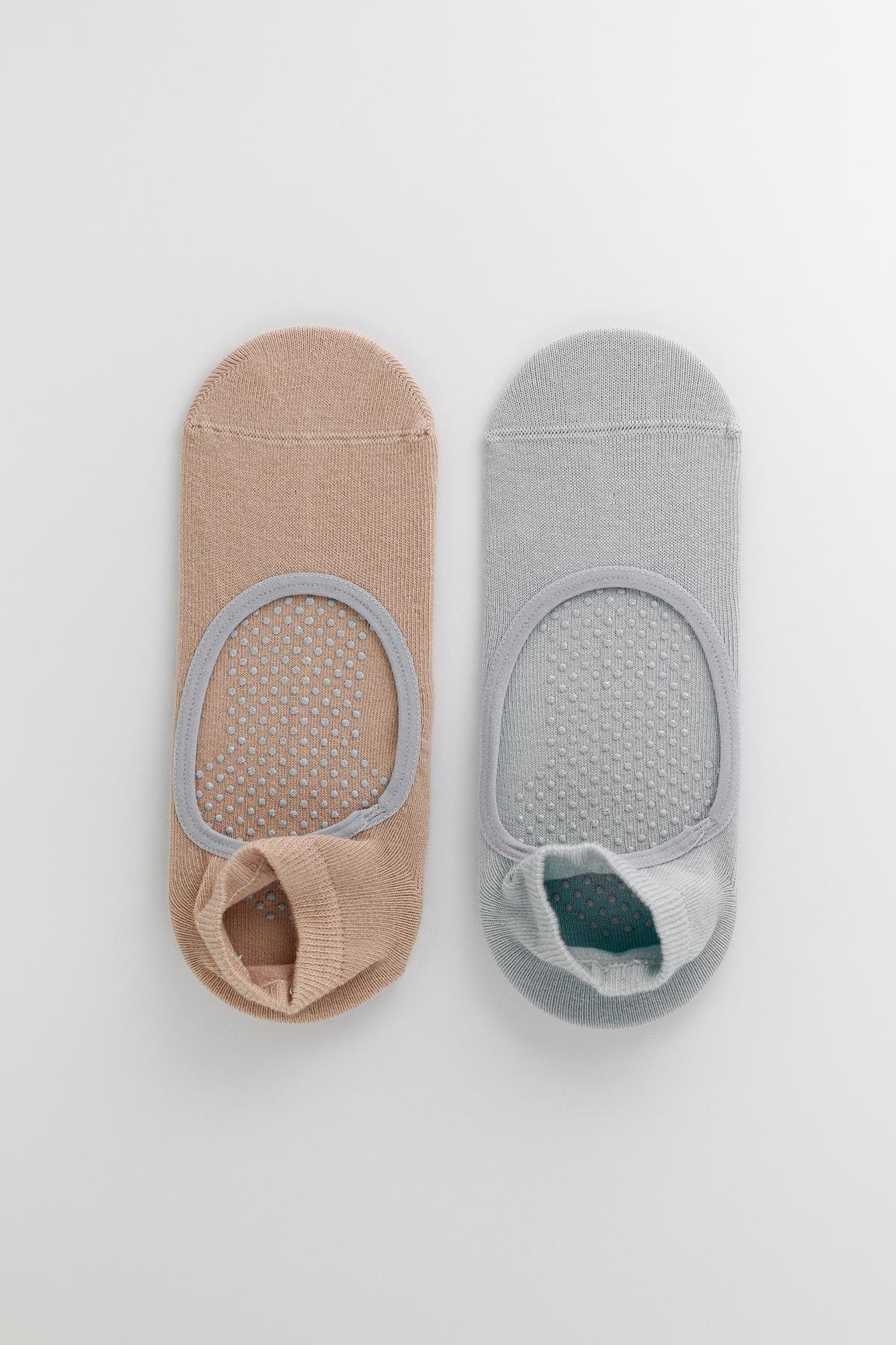 Womens 2-Piece Asta Yoga / Pilates Step Socks Beige / Light Green