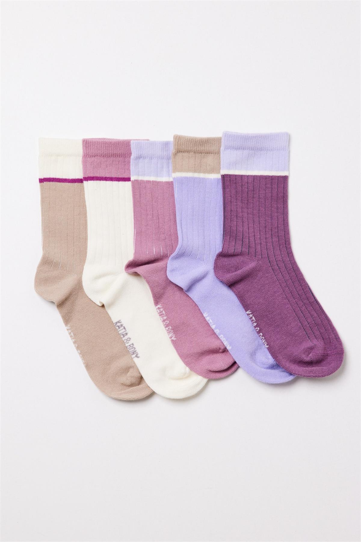 Kız Çocuk 5li Paket Soket  Çorap Çok Renkli