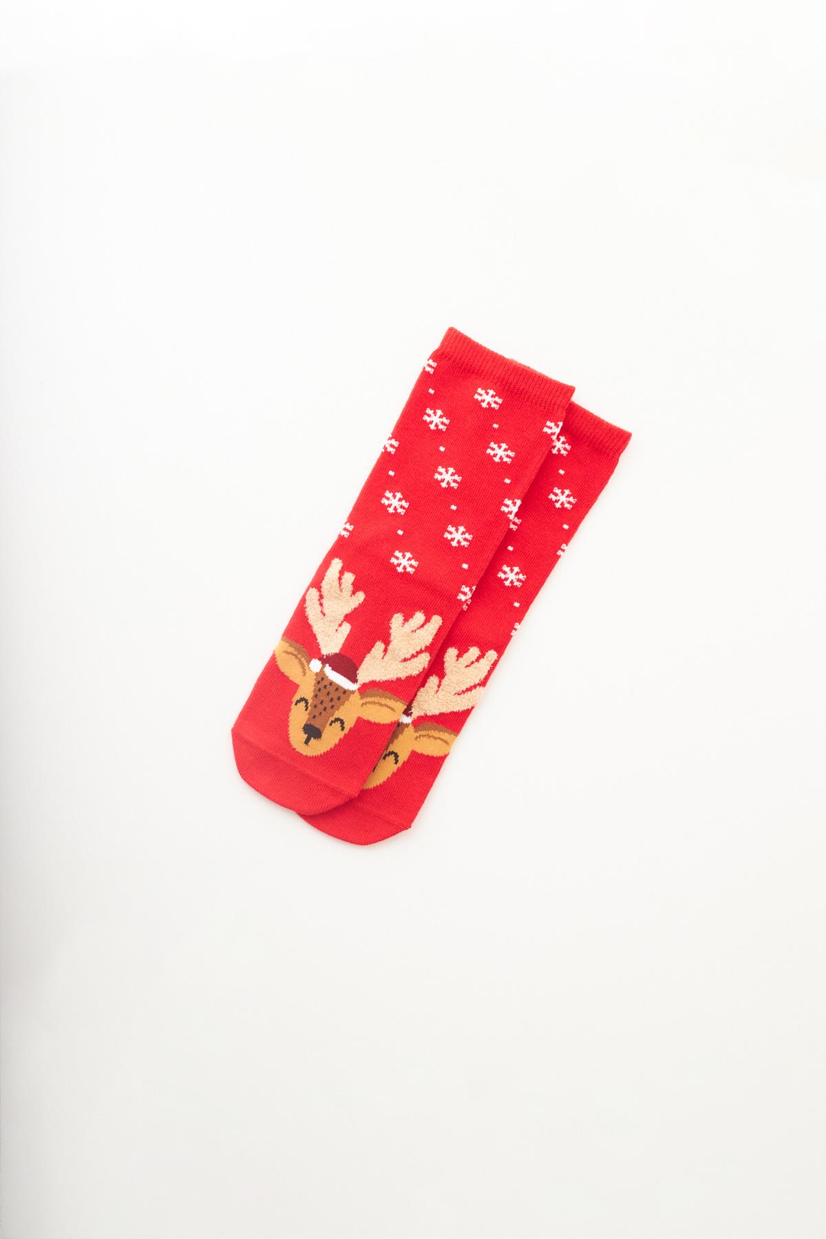 Childrens Red Deer Patterned Christmas Ankle Socks