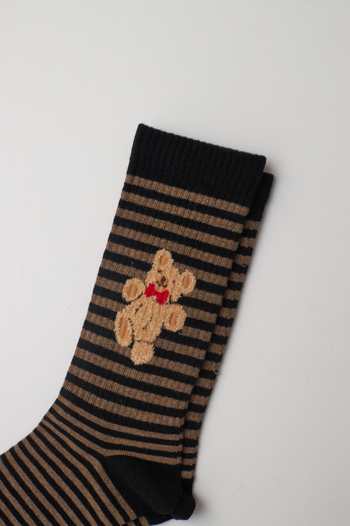 Erkek Teddy Desenli Soket Çorap Siyah