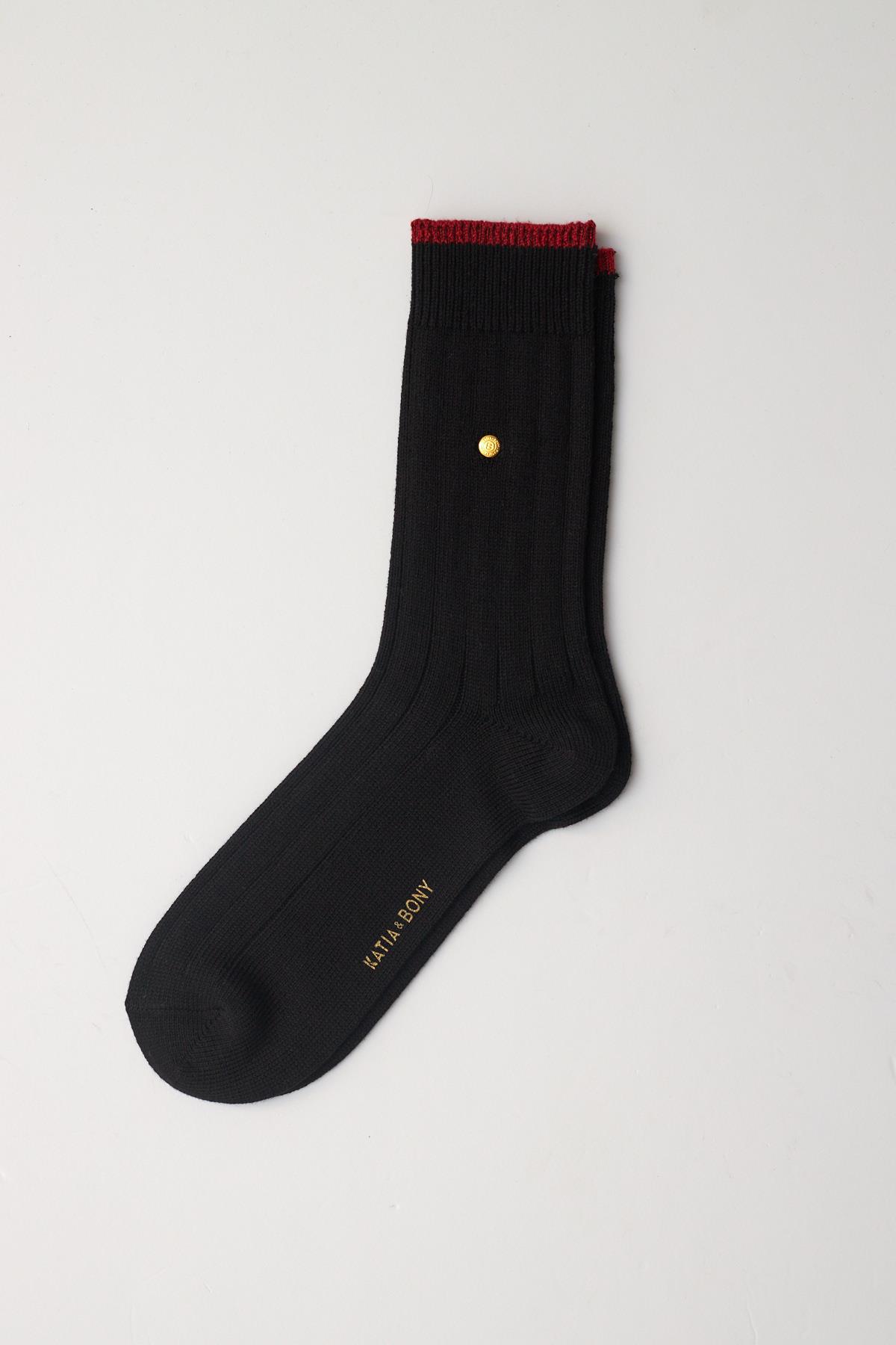 Erkek Zımbalı Ekose Soket Çorap Siyah-Bordo