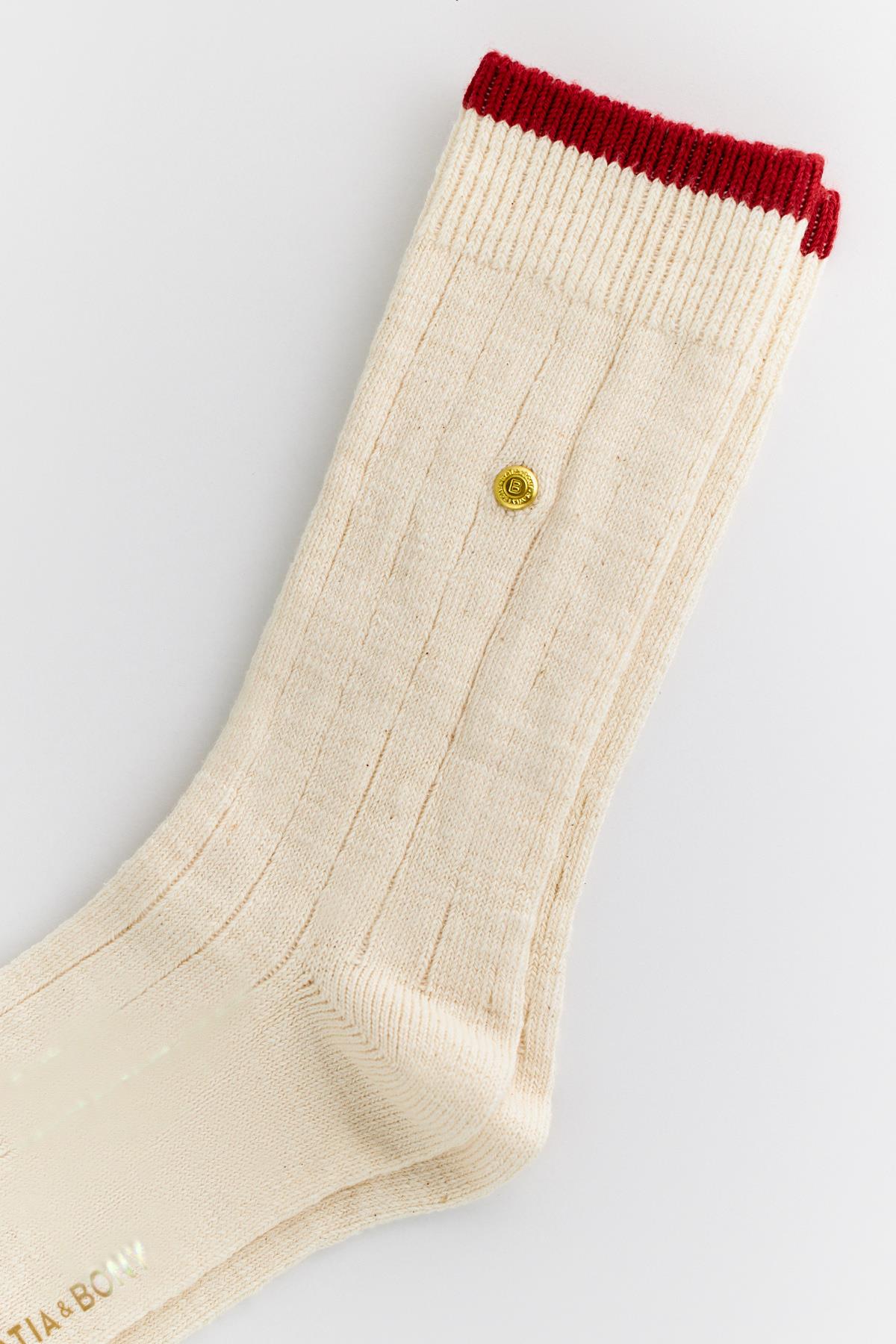 Erkek Zımbalı Ekose Soket Çorap Ekru-Bordo