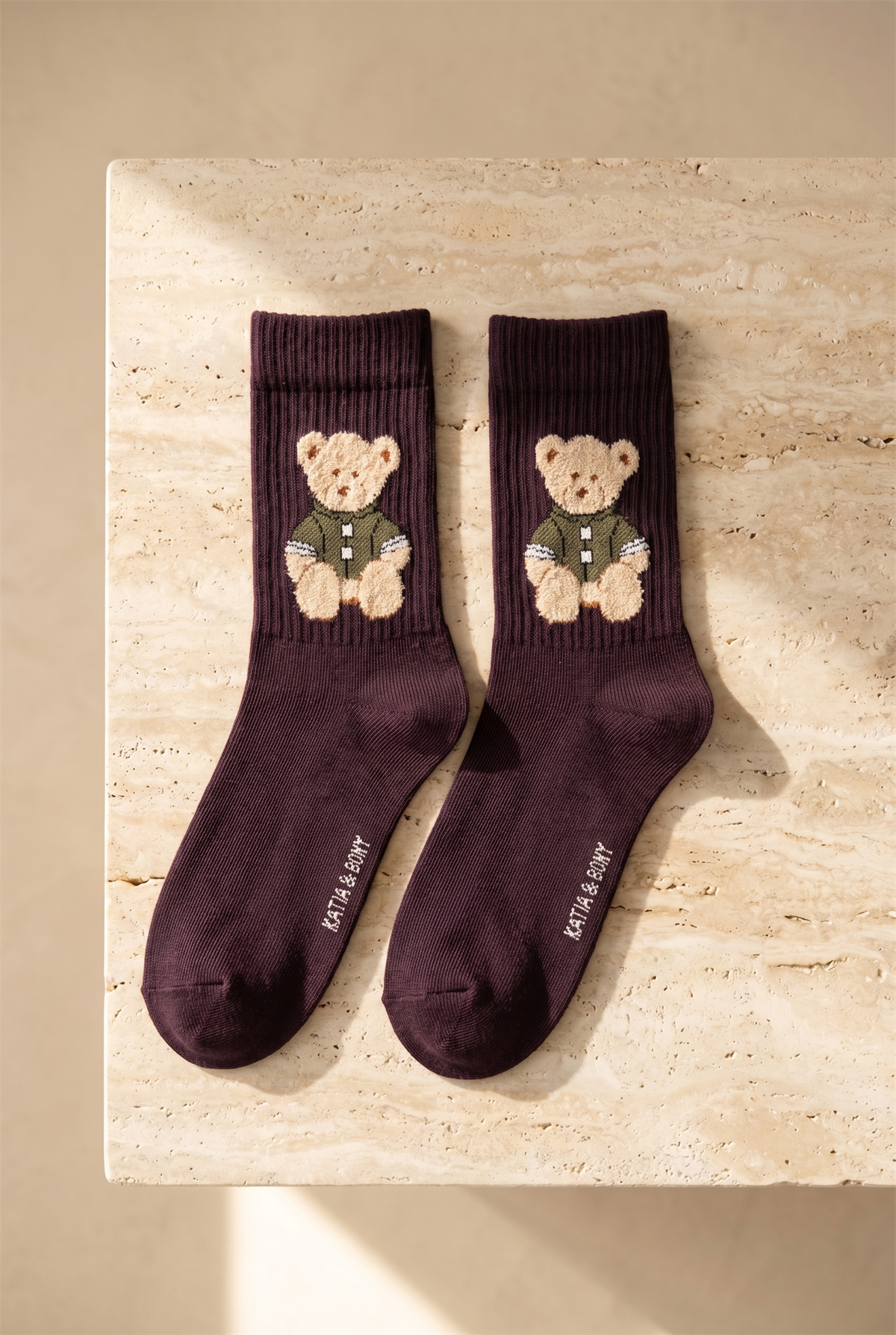 Unisex Teddy Desenli Soket Çorap Mor