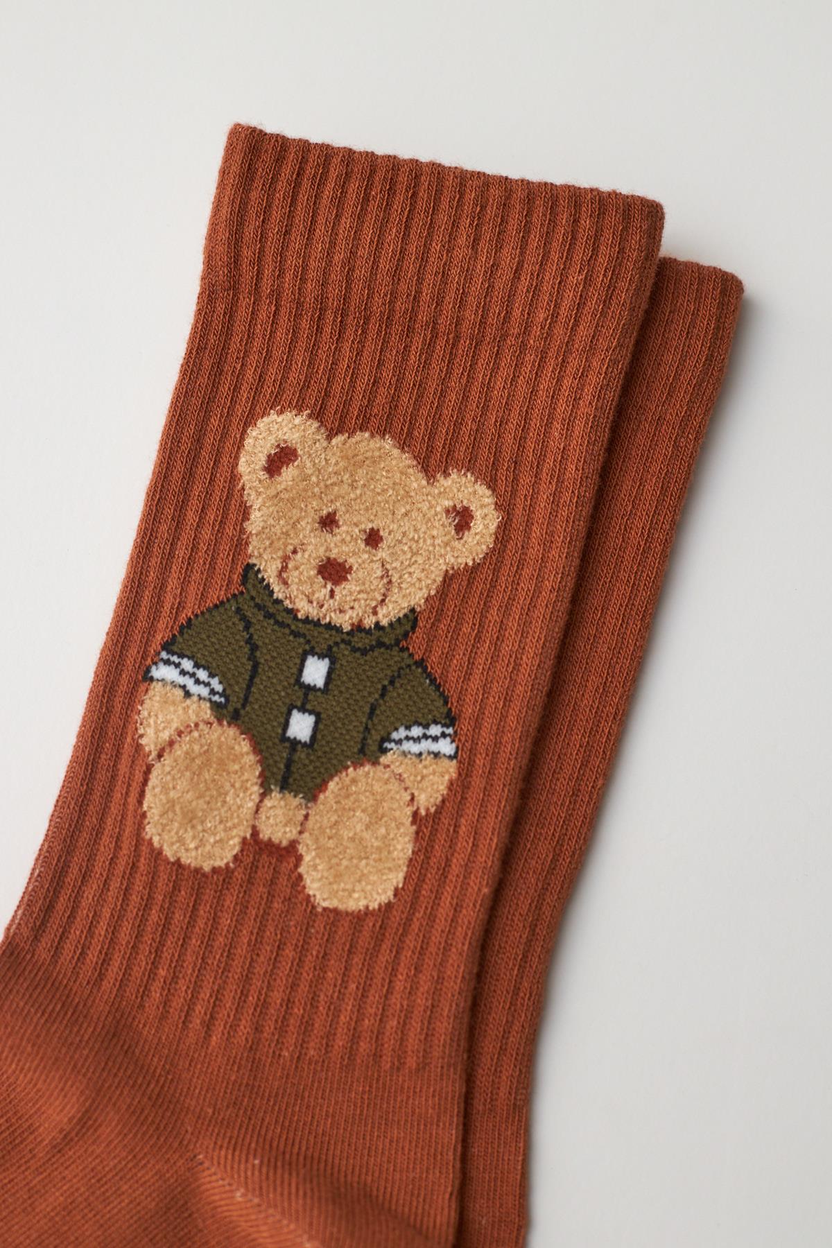 Teddy Bear Patterned Ankle Socks Brown