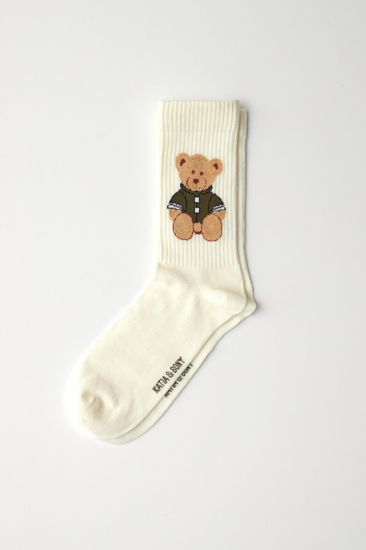 Teddy Patterned Sock Socks Cream