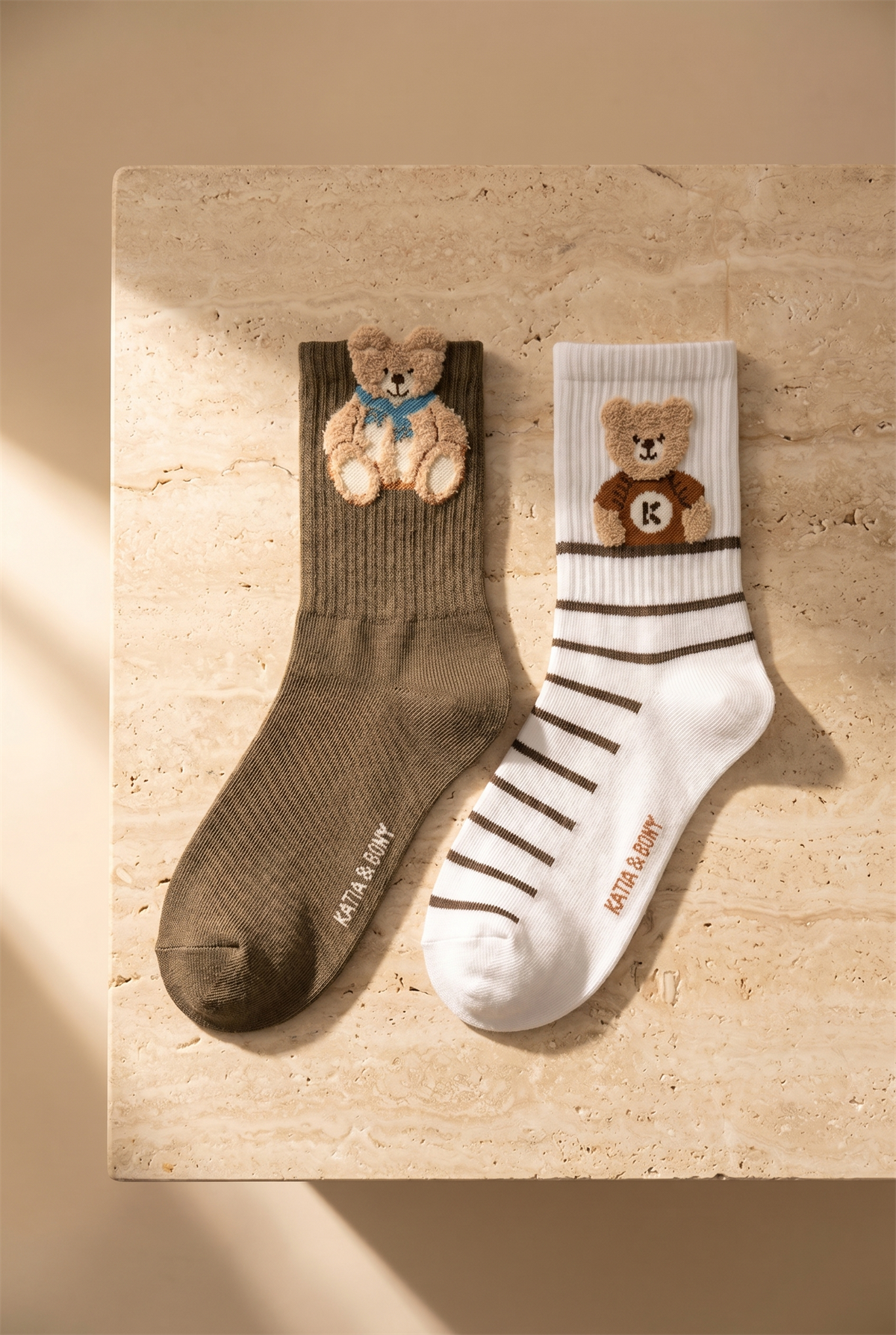 Kadın Teddy Bear Desenli 2li Soket Çorap 