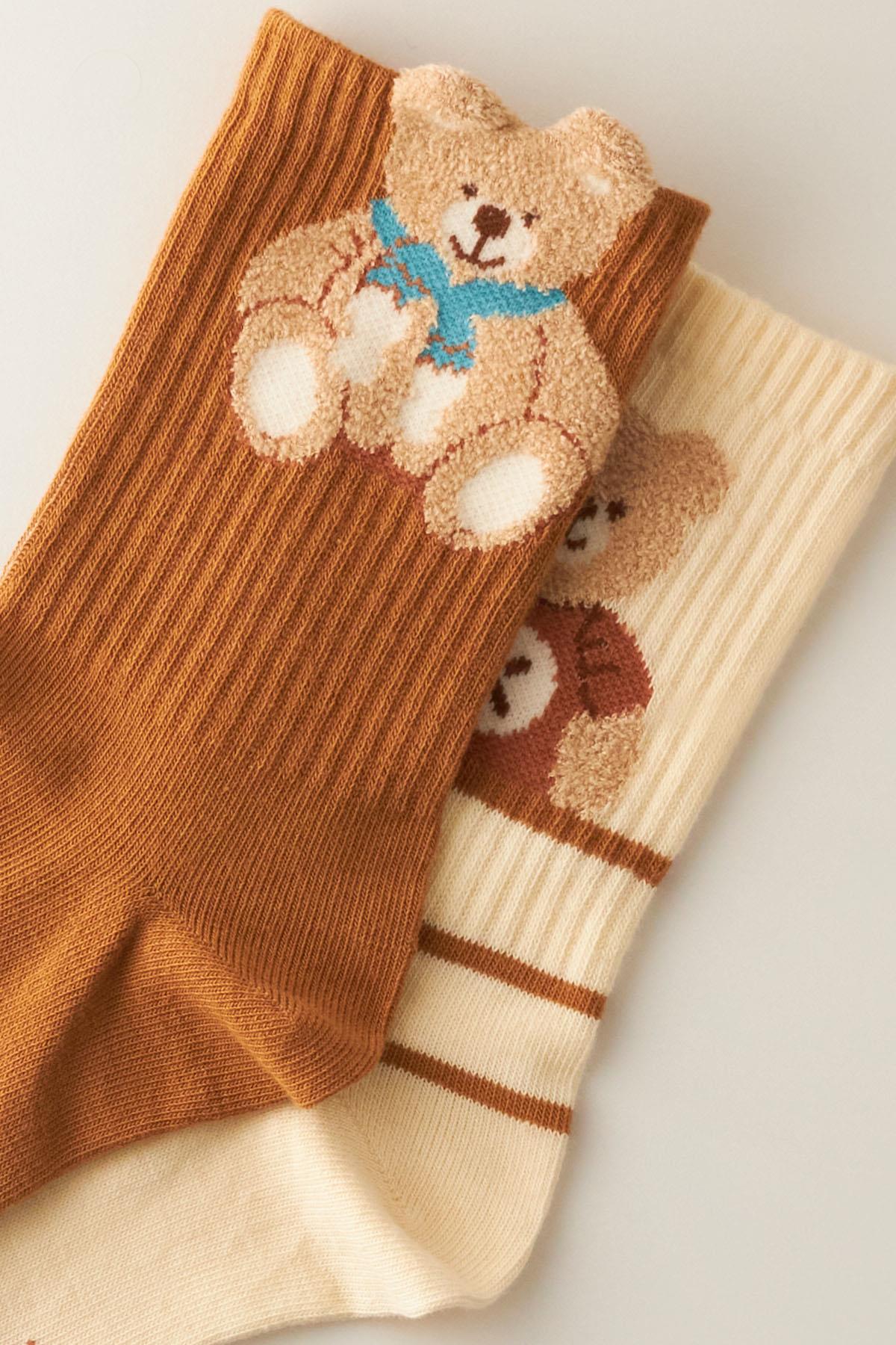 22401W3018 2 PCK TEDDY KADIN SOKET ÇORAP EKRU-KAHVE