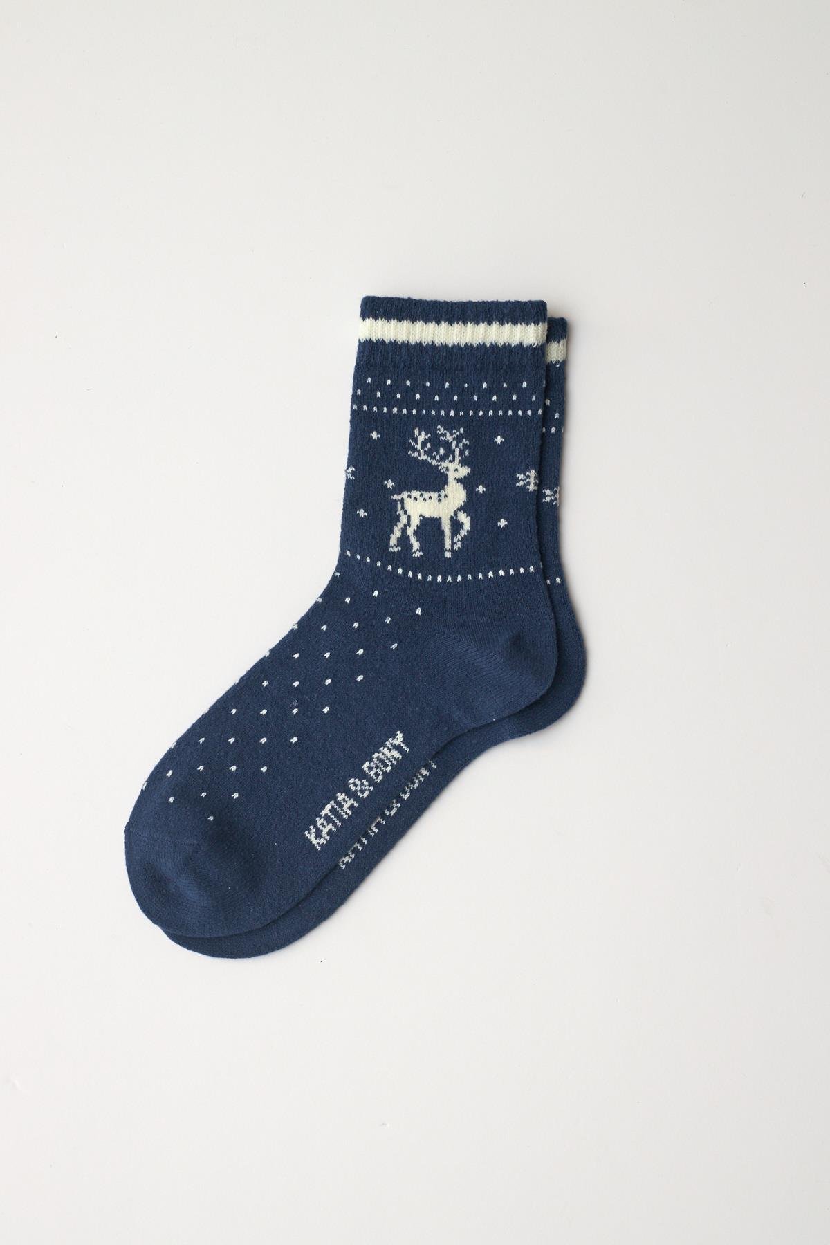 Womens New Year Patterned Ankle Socks Navy Blue