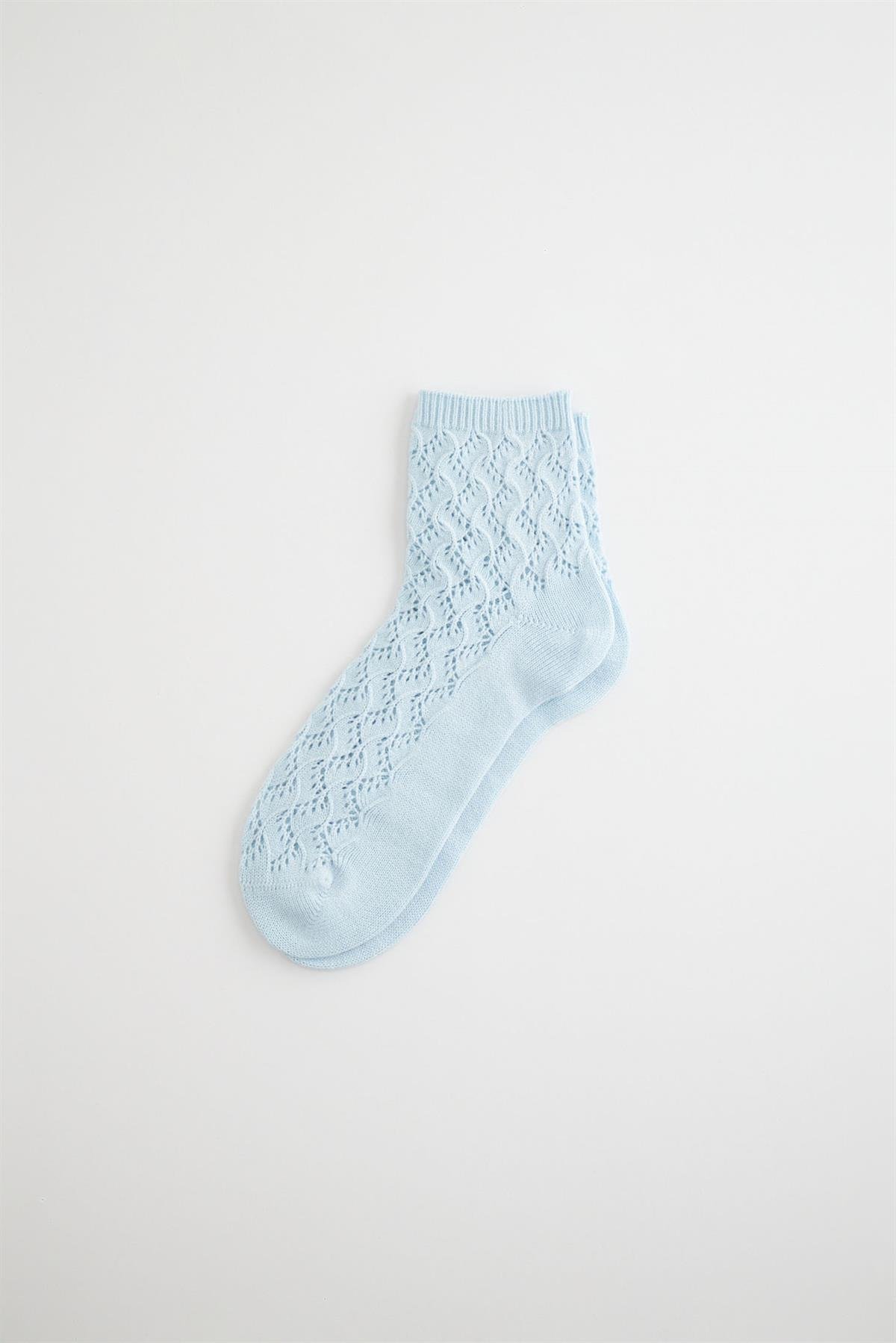 Kadın Premium Triko Desenli Soket Çorap Açık Mavi