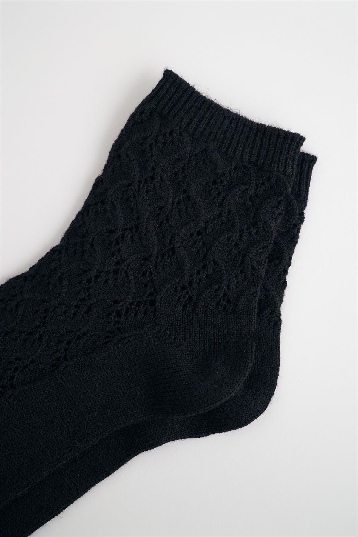 Womens Premium Patterned Knit Socket Socks Black