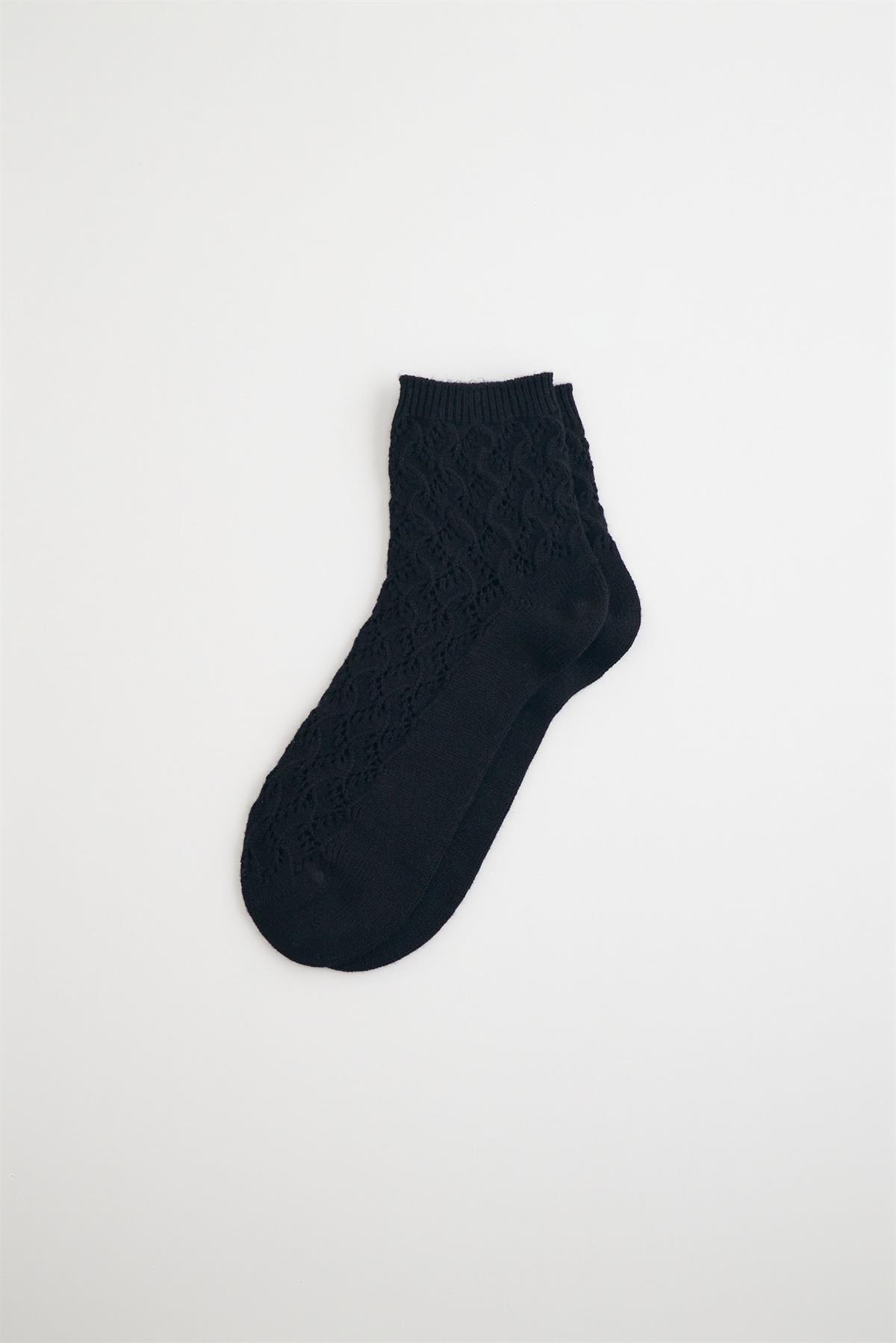 Womens Premium Patterned Knit Socket Socks Black