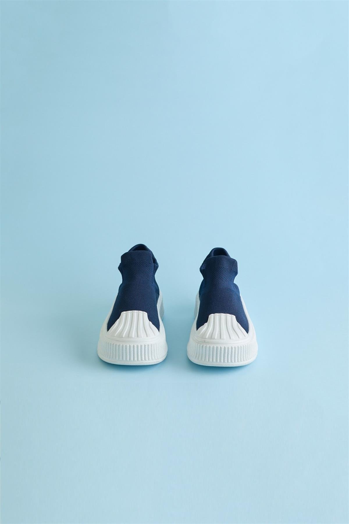 Çocuk Back To School Çorap Ayakkabı Lacivert-Beyaz