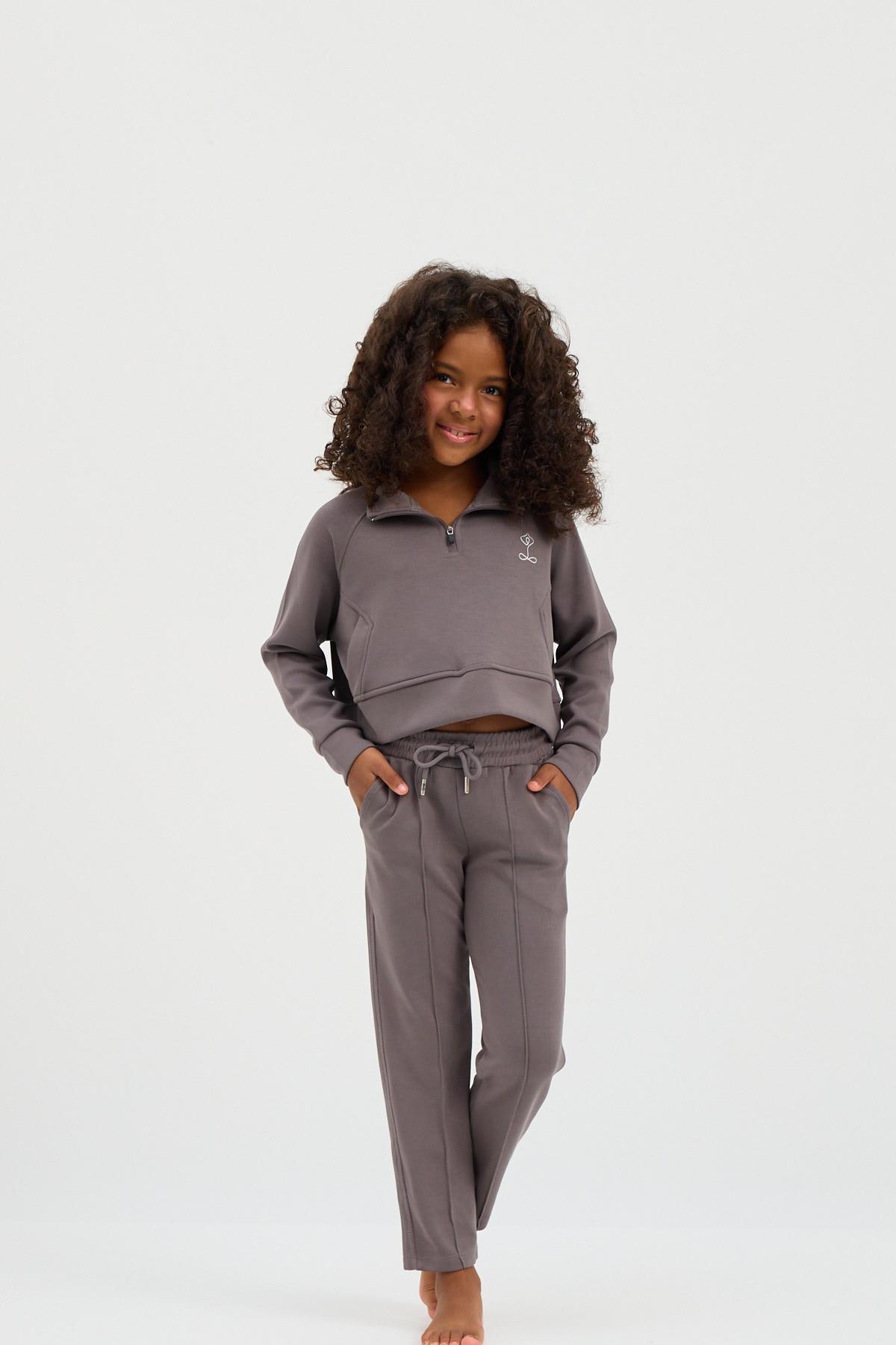 Girls Basic Fluffy Crop Top Dark Gray