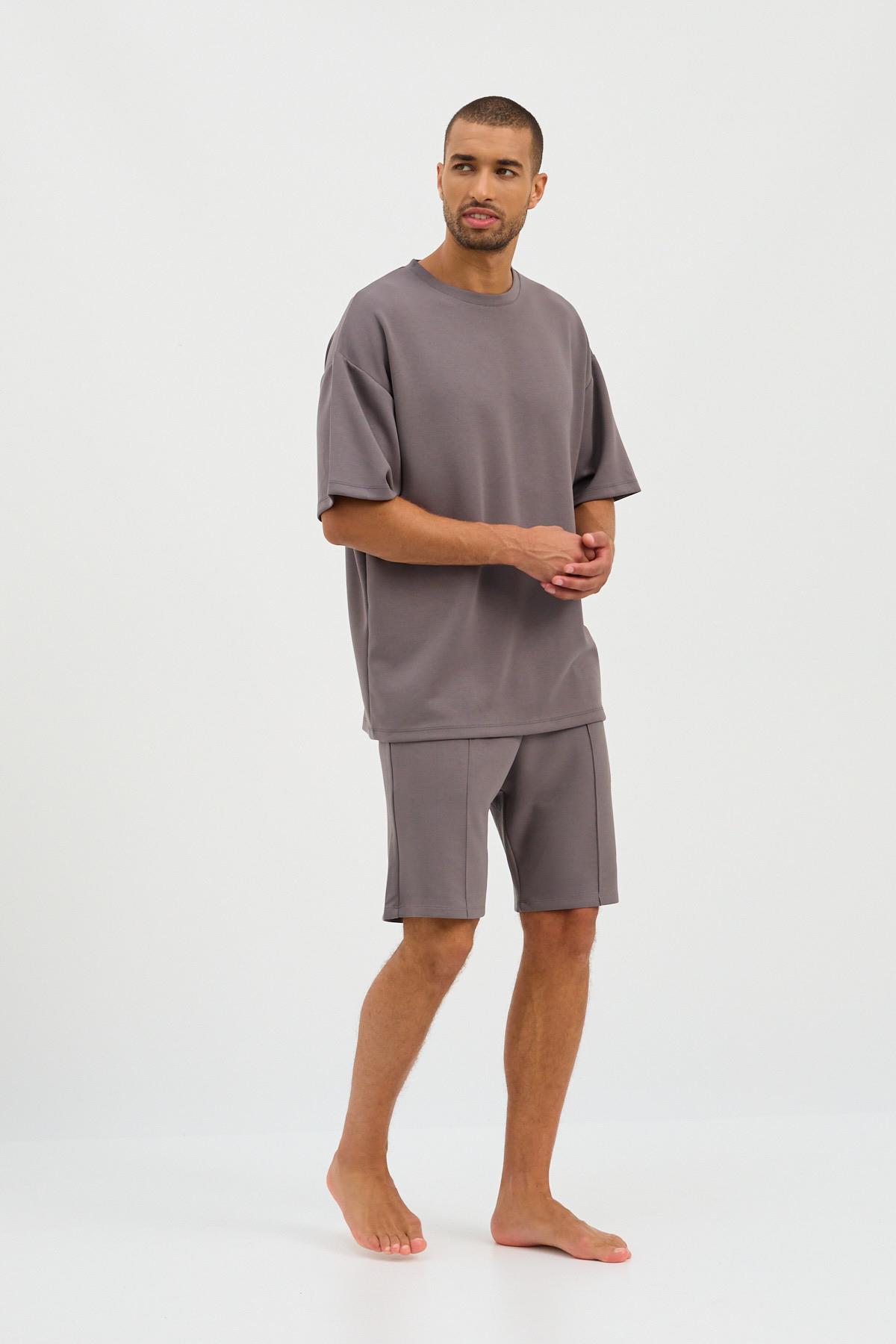 Erkek Basic Fluffy Şort Koyu Gri