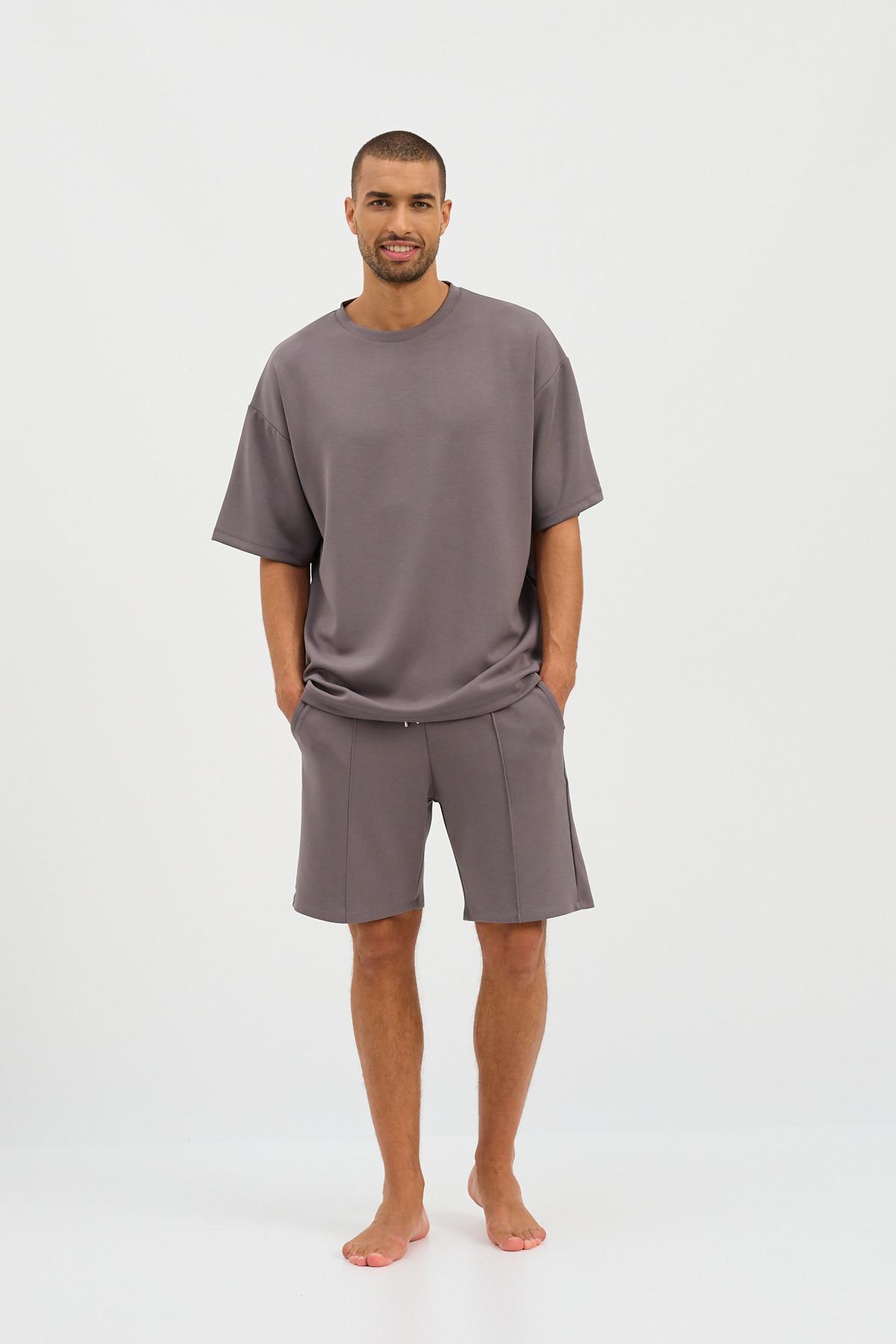 Erkek Basic Fluffy Şort Koyu Gri