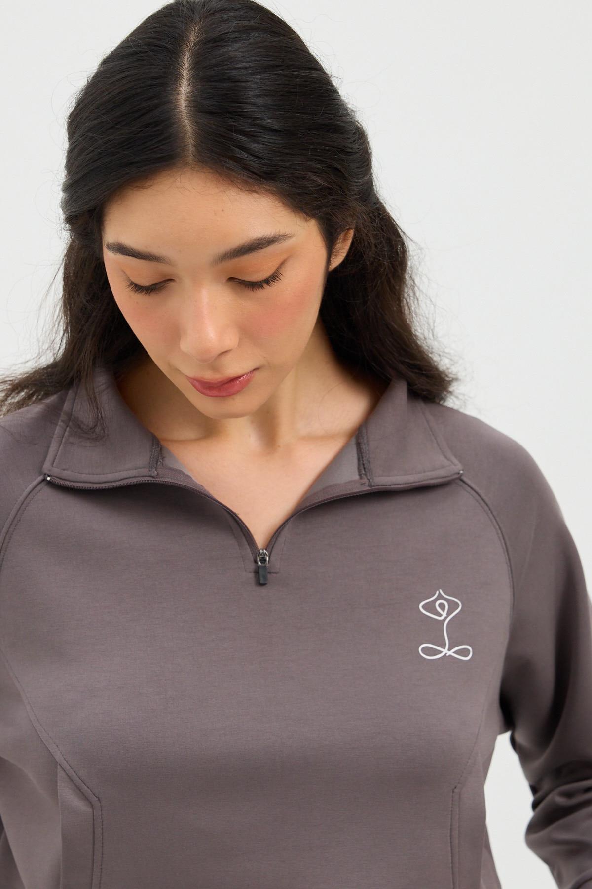 Womens Basic Fluffy Modal Crop Top Dark Grey