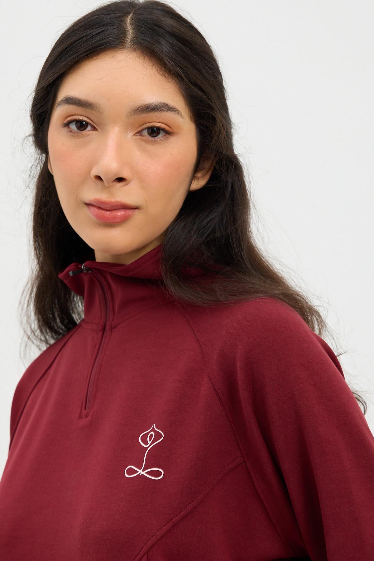 Kadın Basic Fluffy Modal Crop Top Bordo