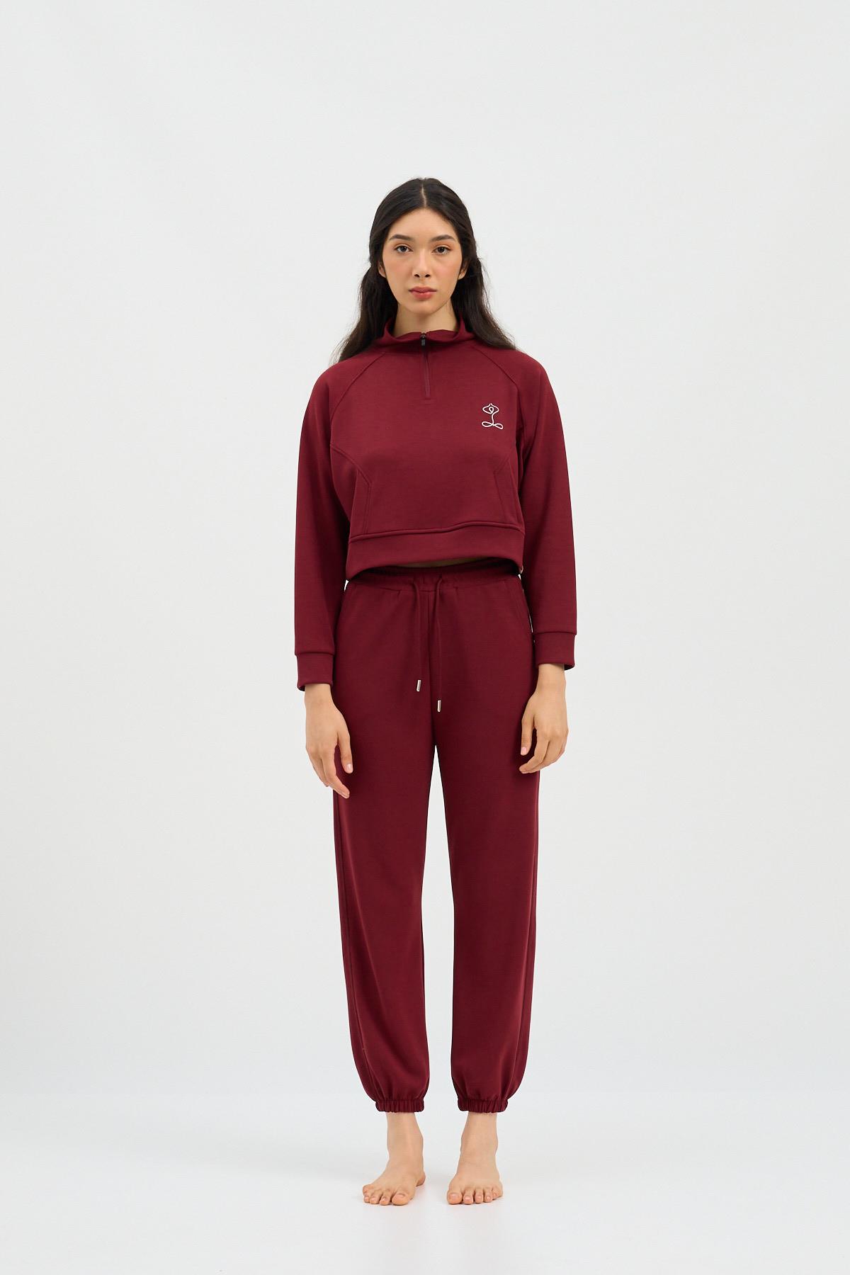 Kadın Basic Fluffy Modal Crop Top Bordo