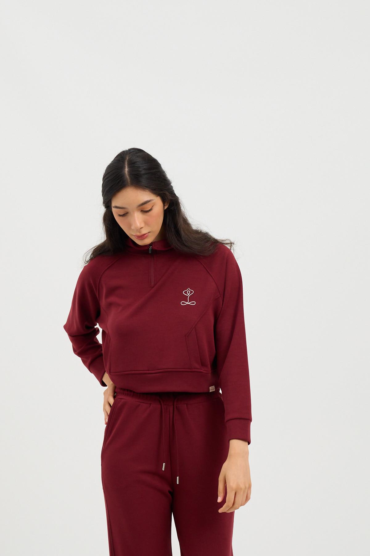 Kadın Basic Fluffy Modal Crop Top Bordo