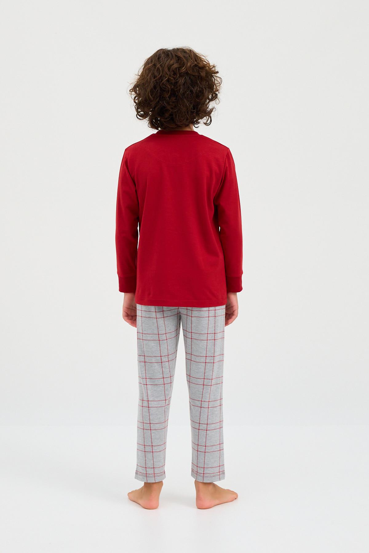 Boys Think Happy Striped Pajama Set Claret Red