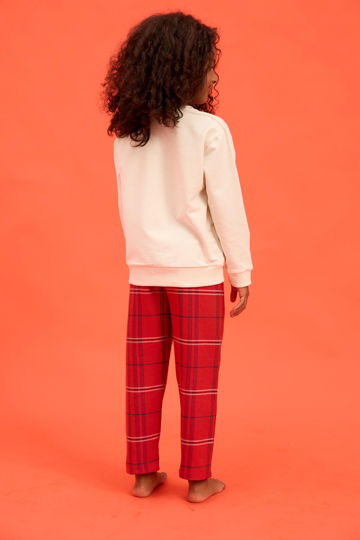 Kız Çocuk Yılbaşı Pijama Takımı Kırmızı