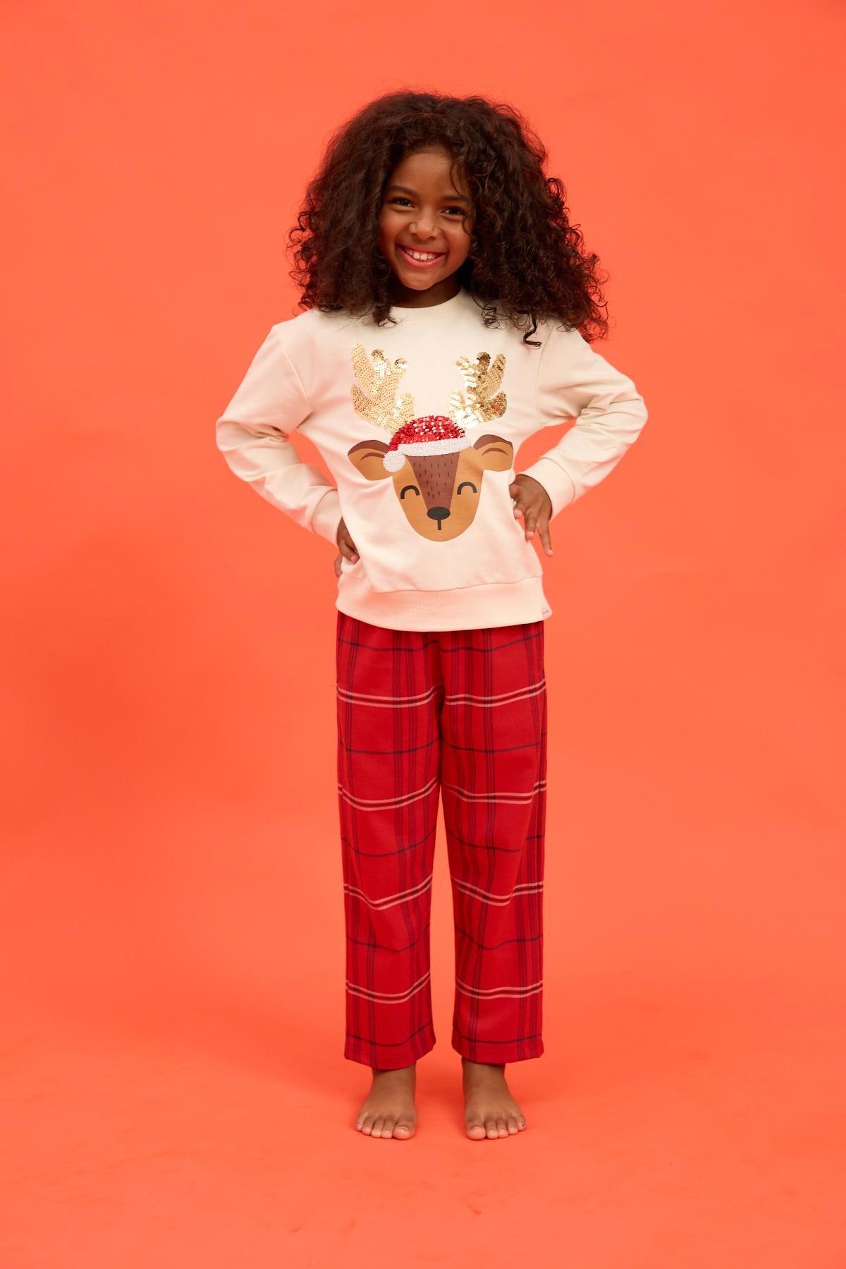 Kız Çocuk Yılbaşı Pijama Takımı Kırmızı