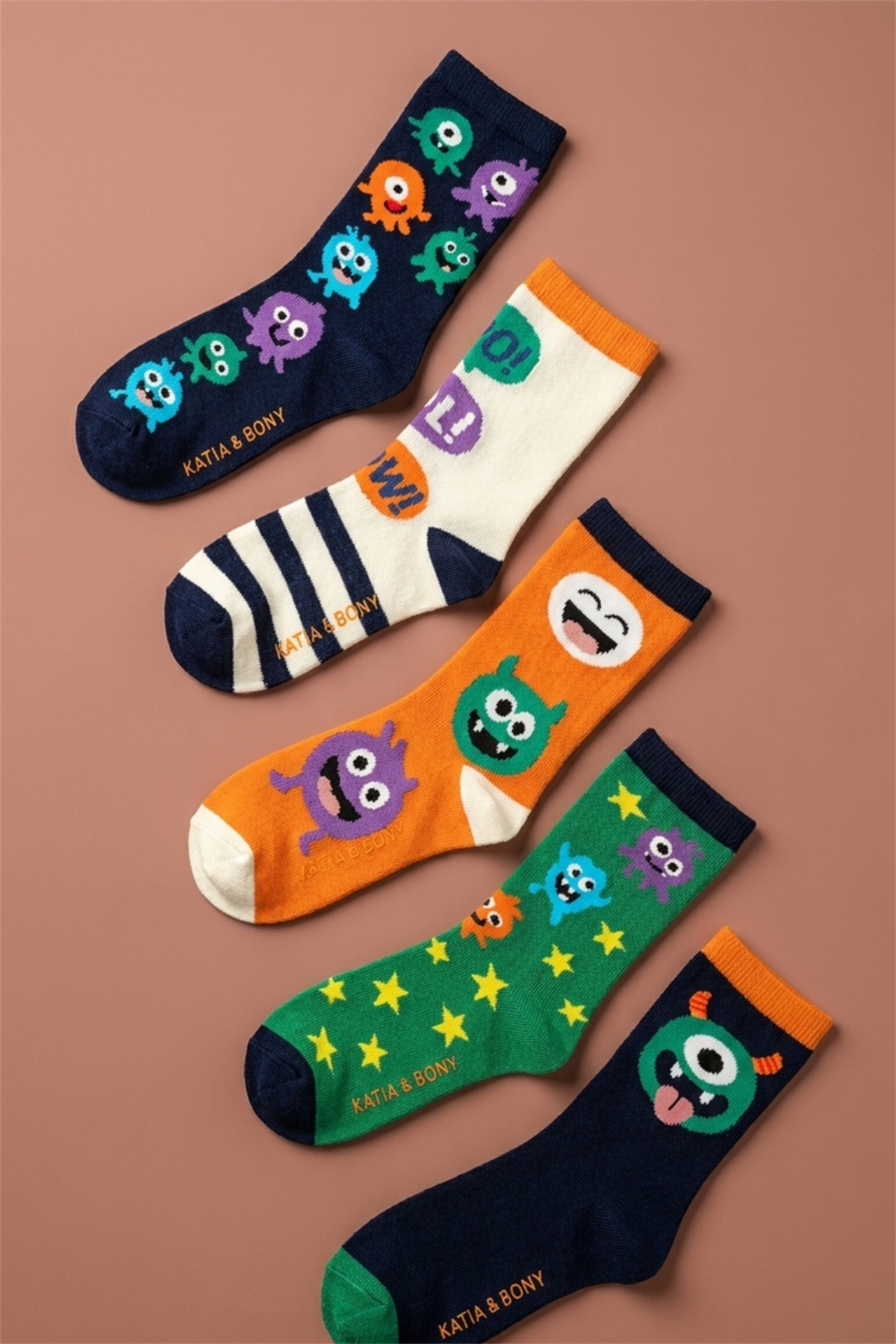 5li Paket Sevimli Canavar Desenli Çocuk Soket Çorap