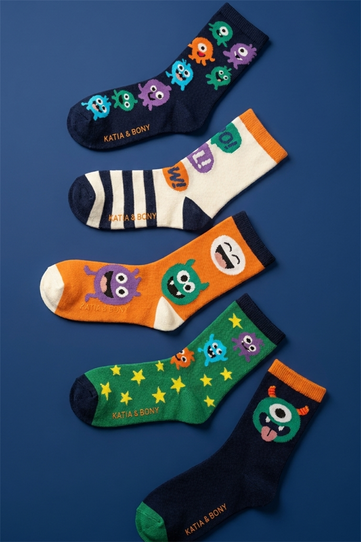 5li Paket Sevimli Canavar Desenli Çocuk Soket Çorap