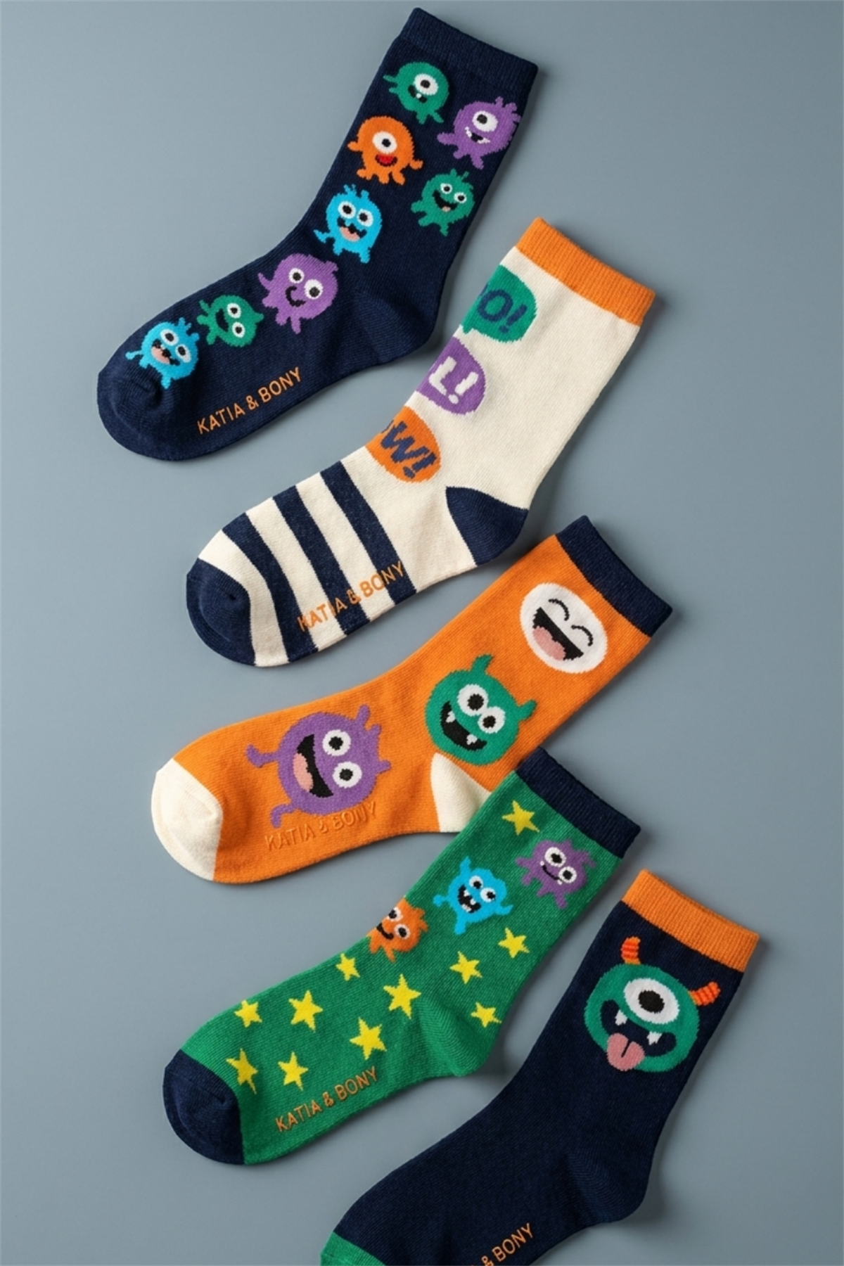 5li Paket Sevimli Canavar Desenli Çocuk Soket Çorap