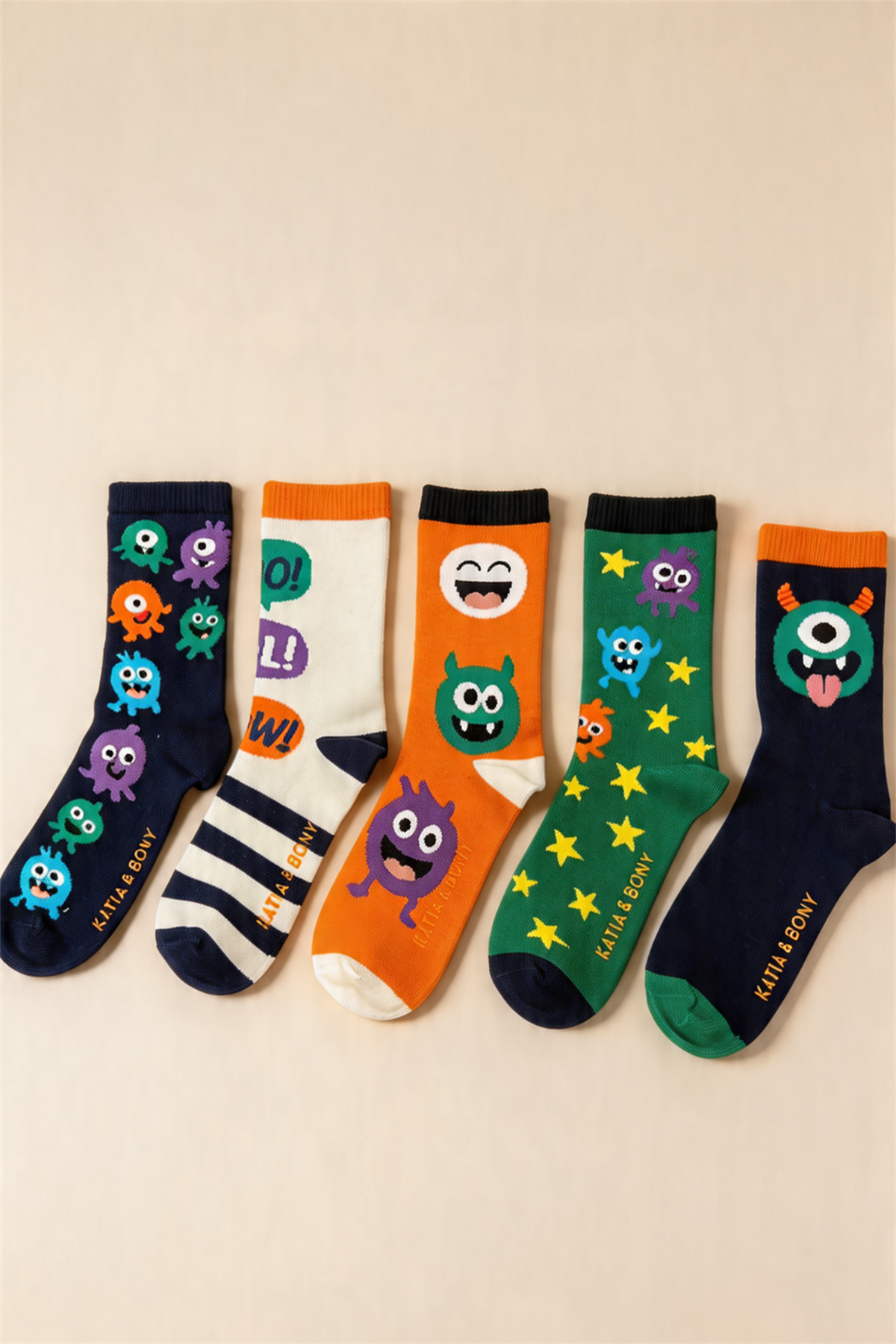 5li Paket Sevimli Canavar Desenli Çocuk Soket Çorap