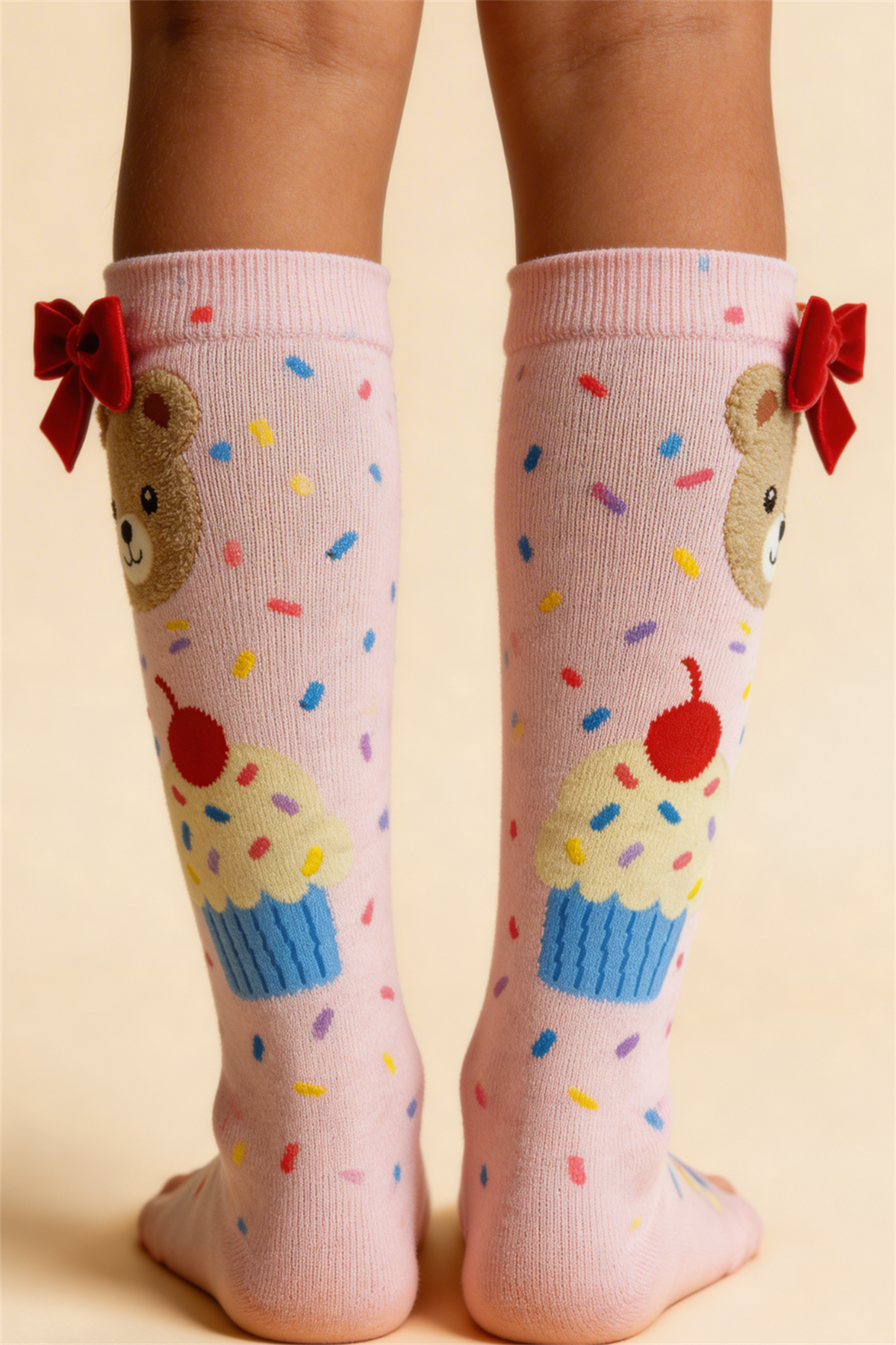 22501G2024 CUP CAKE TEDDY ÇOCUK DİZÜSTÜ ÇORAP Desenli