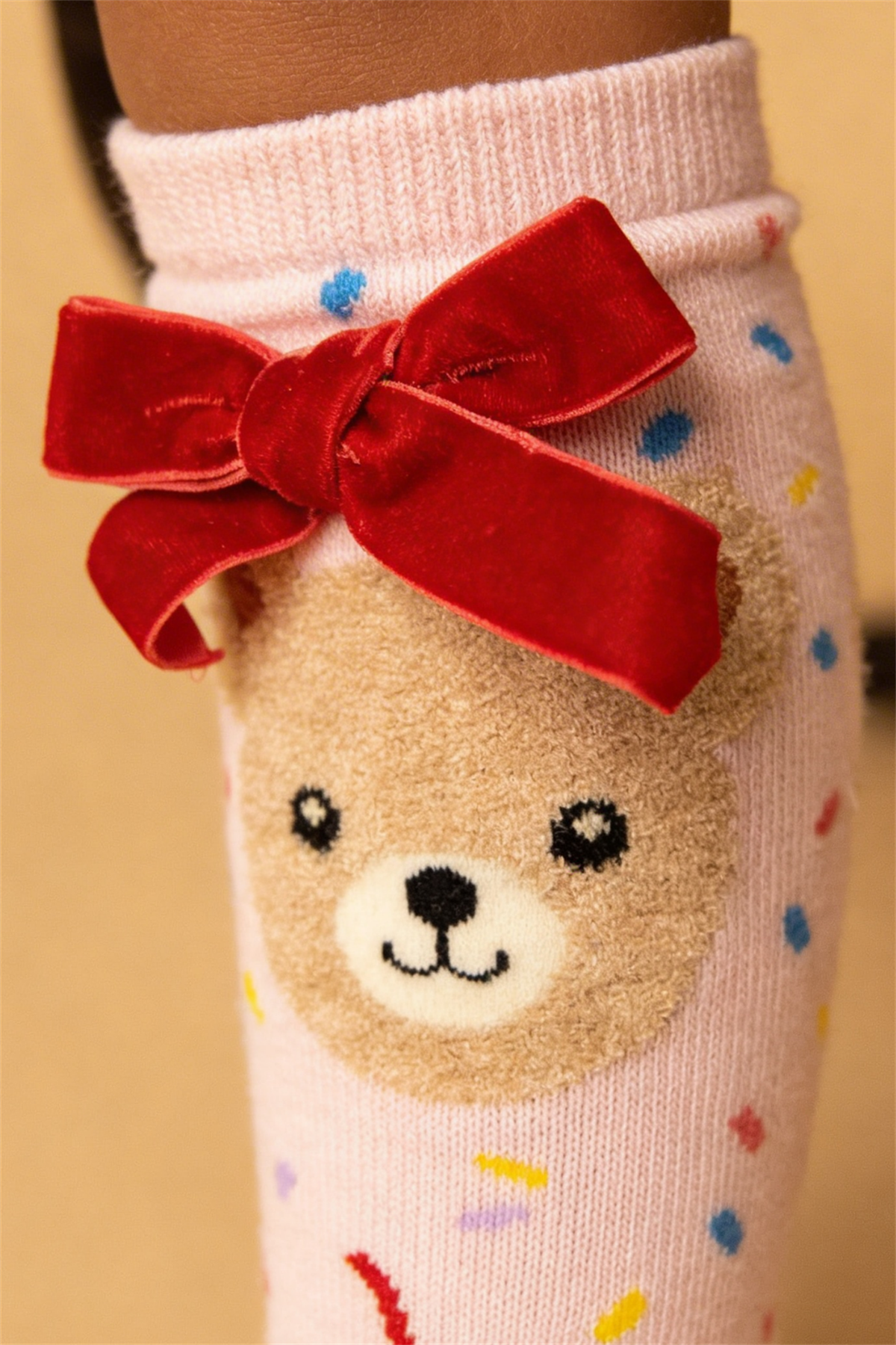 22501G2024 CUP CAKE TEDDY ÇOCUK DİZÜSTÜ ÇORAP Desenli