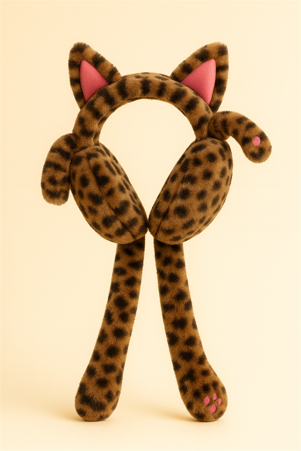 Leopar Desenli Peluş Kulaklık