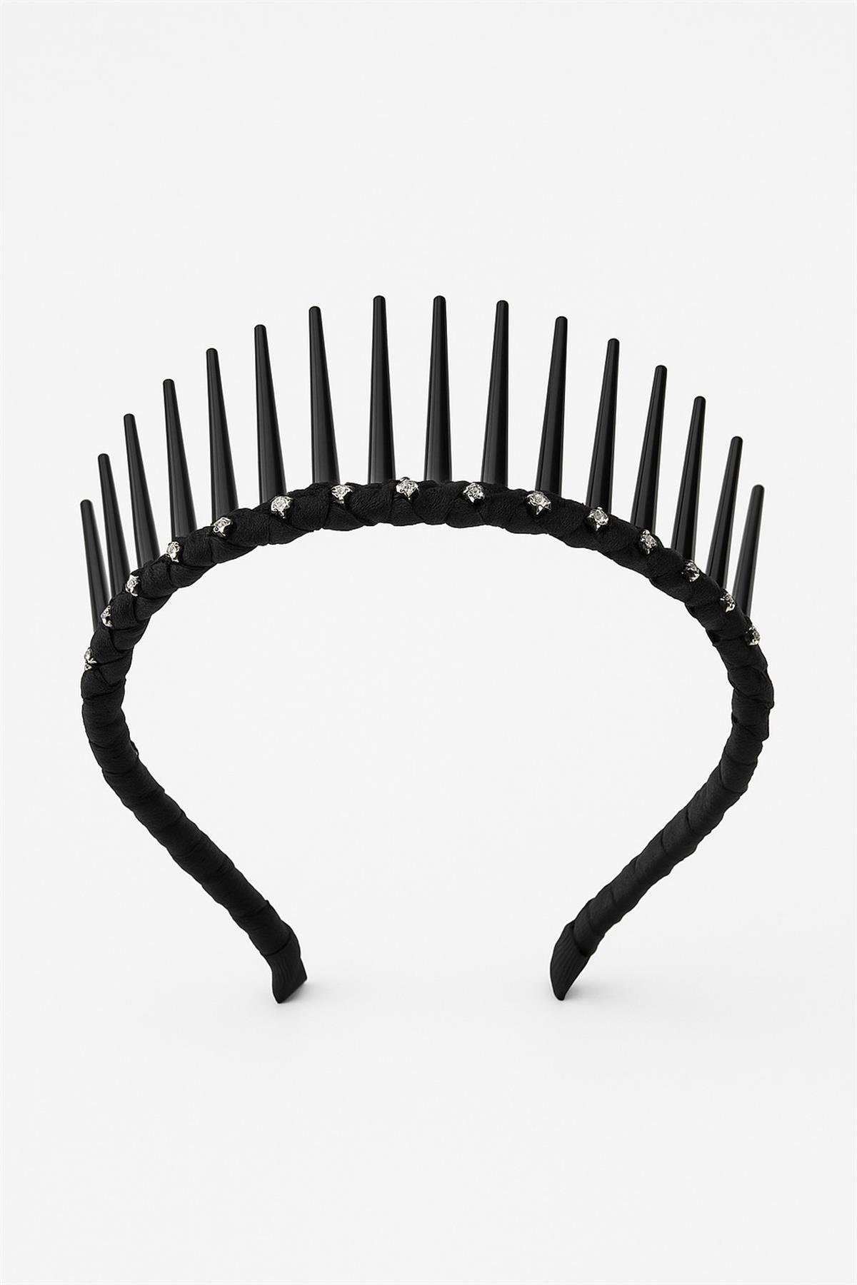 Siyah Tarak Formunda Taş Detaylı Taç