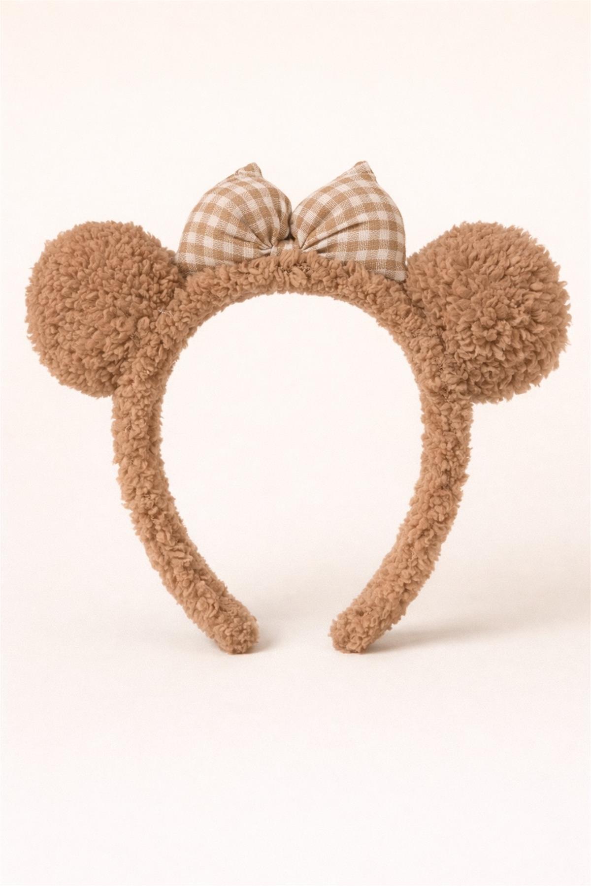 Gingham Check Bow Ear Crown Light Brown