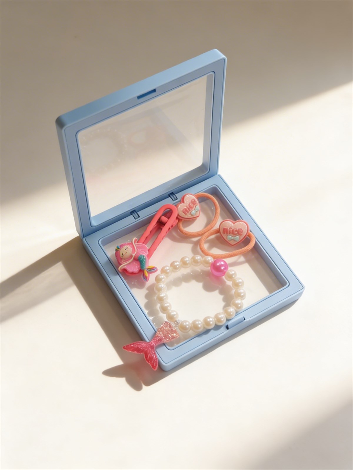 Kız Çocuk 4lü Deniz Kızı Plastik Kutulu Toka Seti Mavi