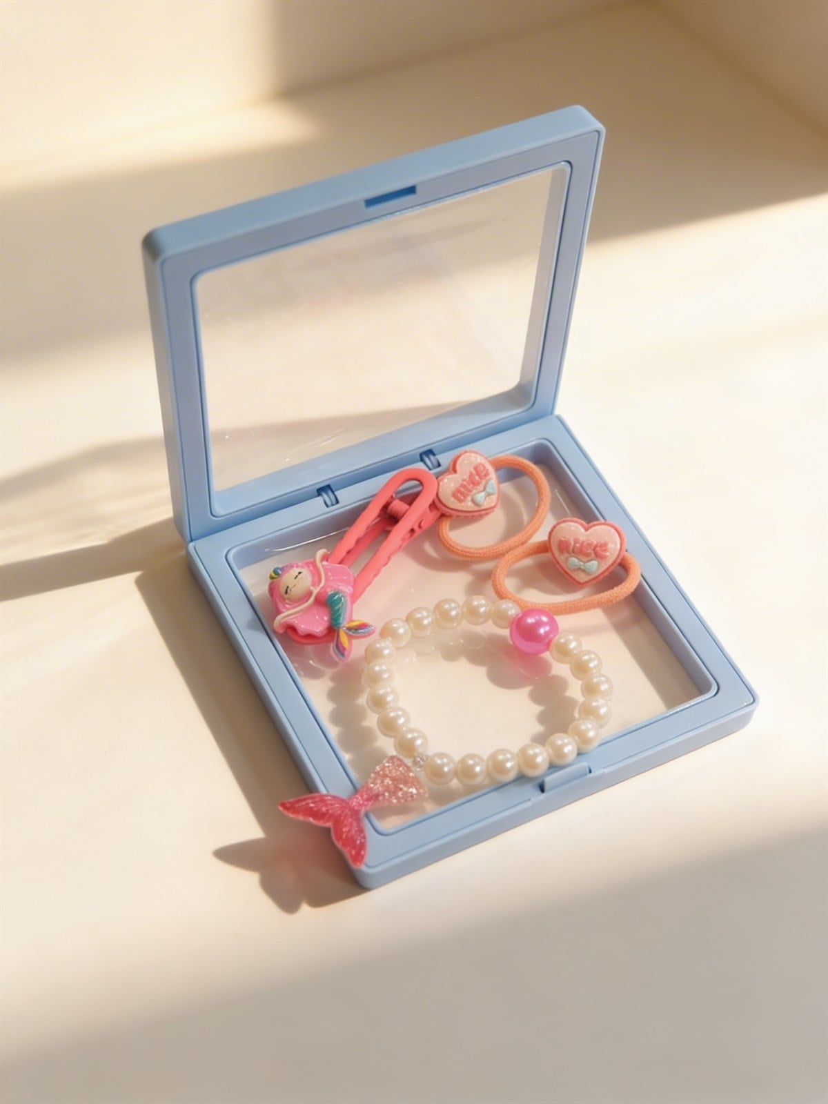 Kız Çocuk 4lü Deniz Kızı Plastik Kutulu Toka Seti Mavi