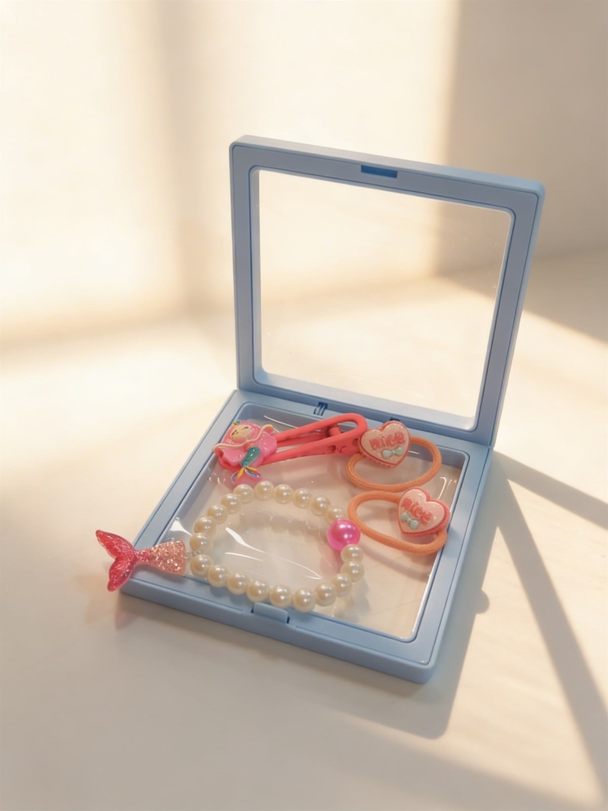 Kız Çocuk 4lü Deniz Kızı Plastik Kutulu Toka Seti Mavi