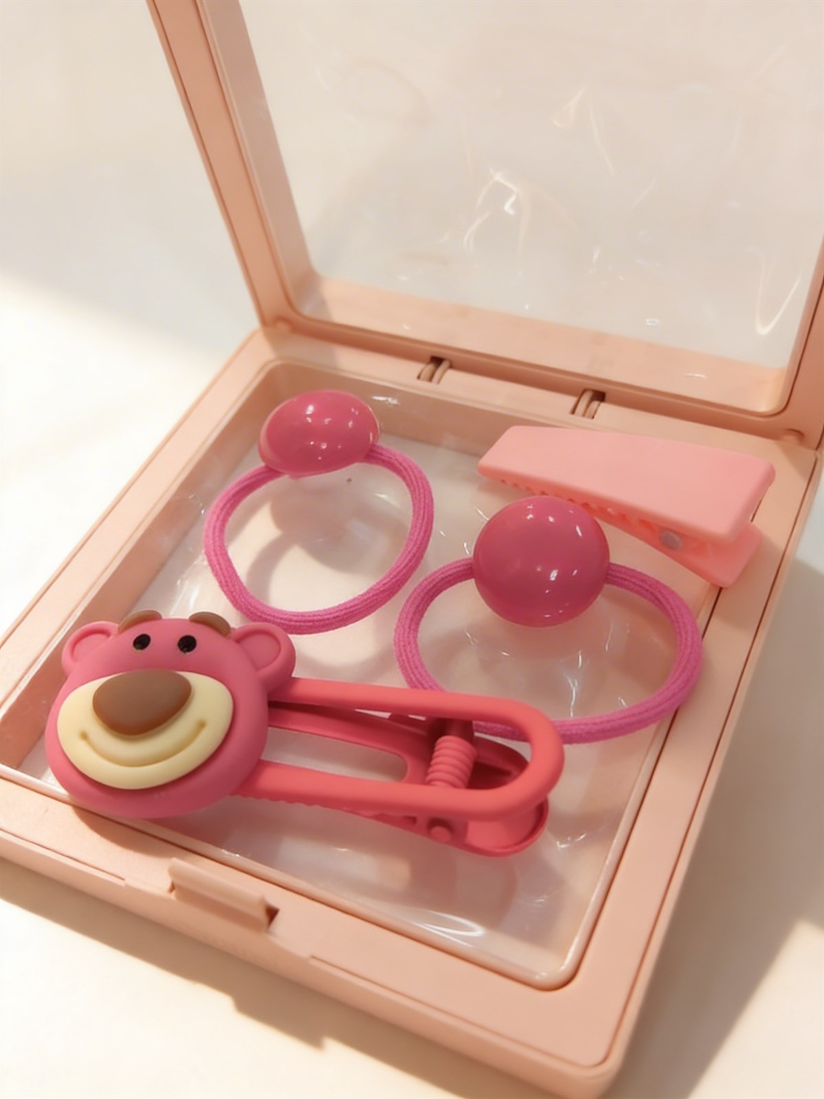 Kız Çocuk 4lü Ayıcıklı Plastik Kutulu Toka Seti  Açık Pembe