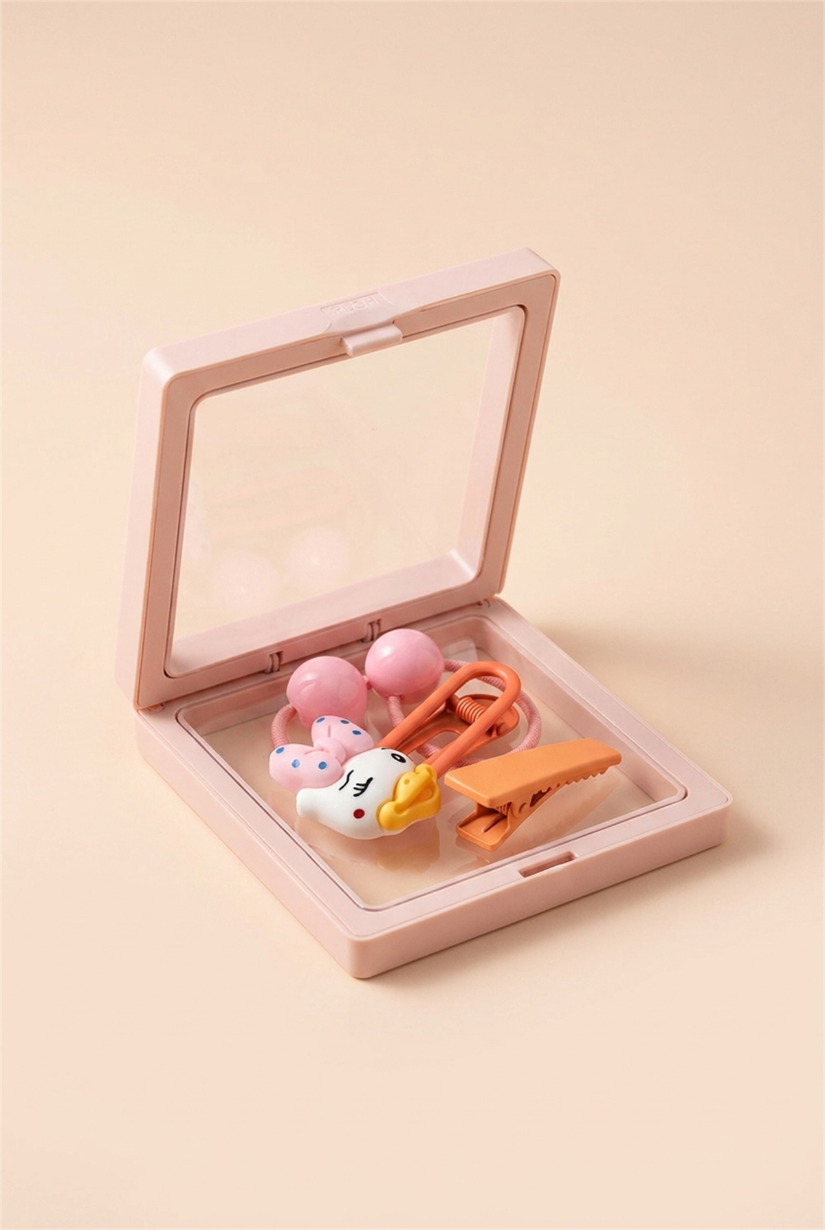 Ayıcık Figürlü Plastik Kutulu Toka Seti Pembe