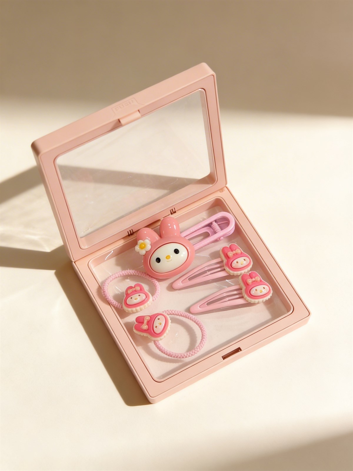 Kız Çocuk 5li Sevimli Plastik Kutulu Toka Seti Açık Pembe