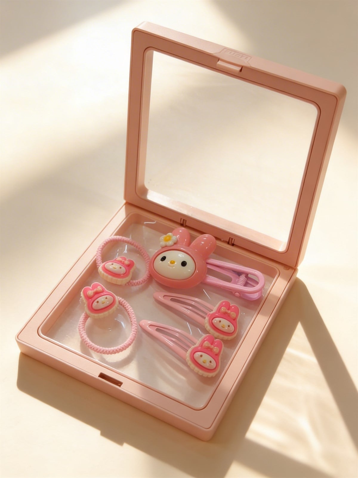 Kız Çocuk 5li Sevimli Plastik Kutulu Toka Seti Açık Pembe
