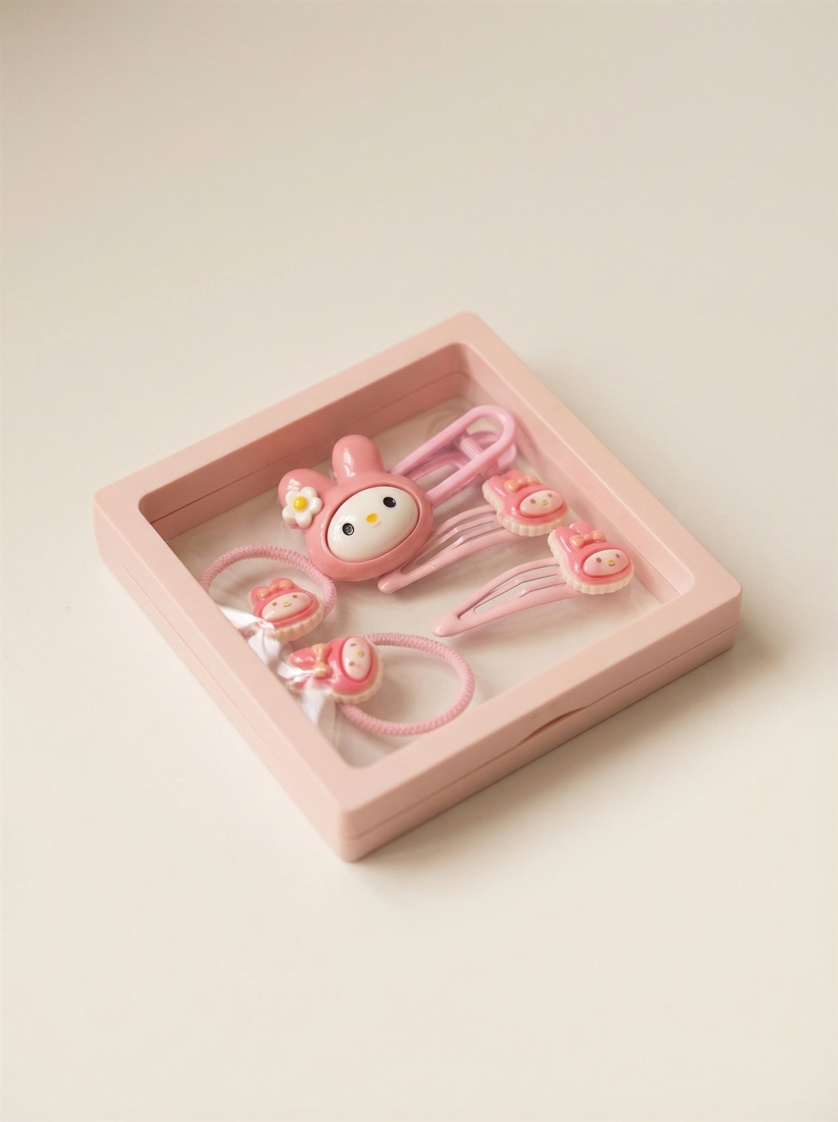Kız Çocuk 5li Sevimli Plastik Kutulu Toka Seti Açık Pembe