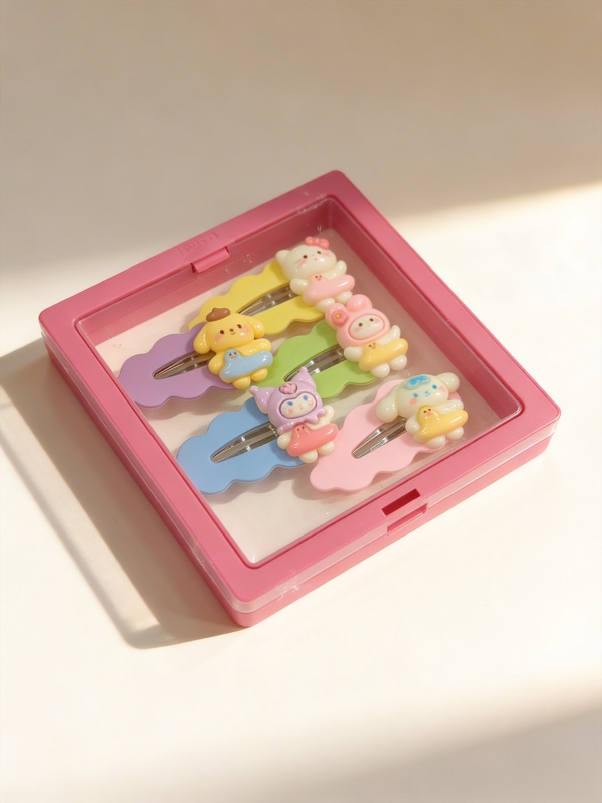 Kız Çocuk 5li Renkli Plastik Kutulu Toka Seti Pembe