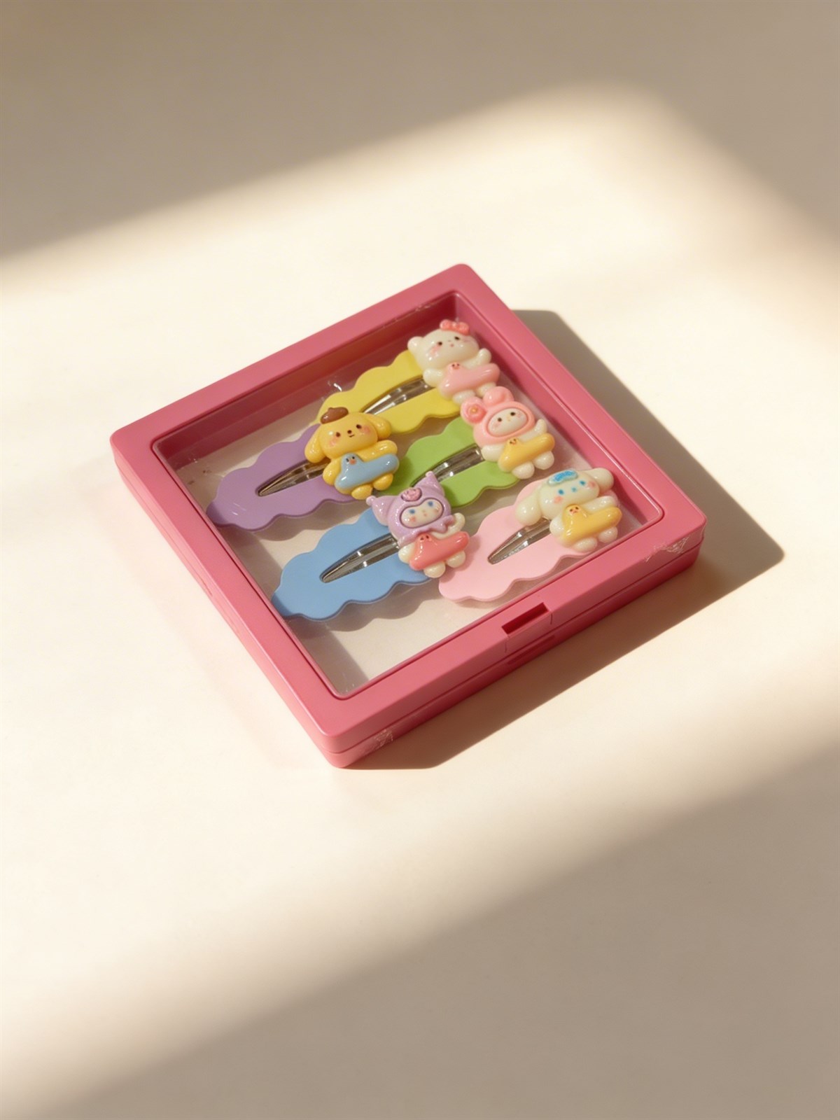 Kız Çocuk 5li Renkli Plastik Kutulu Toka Seti Pembe