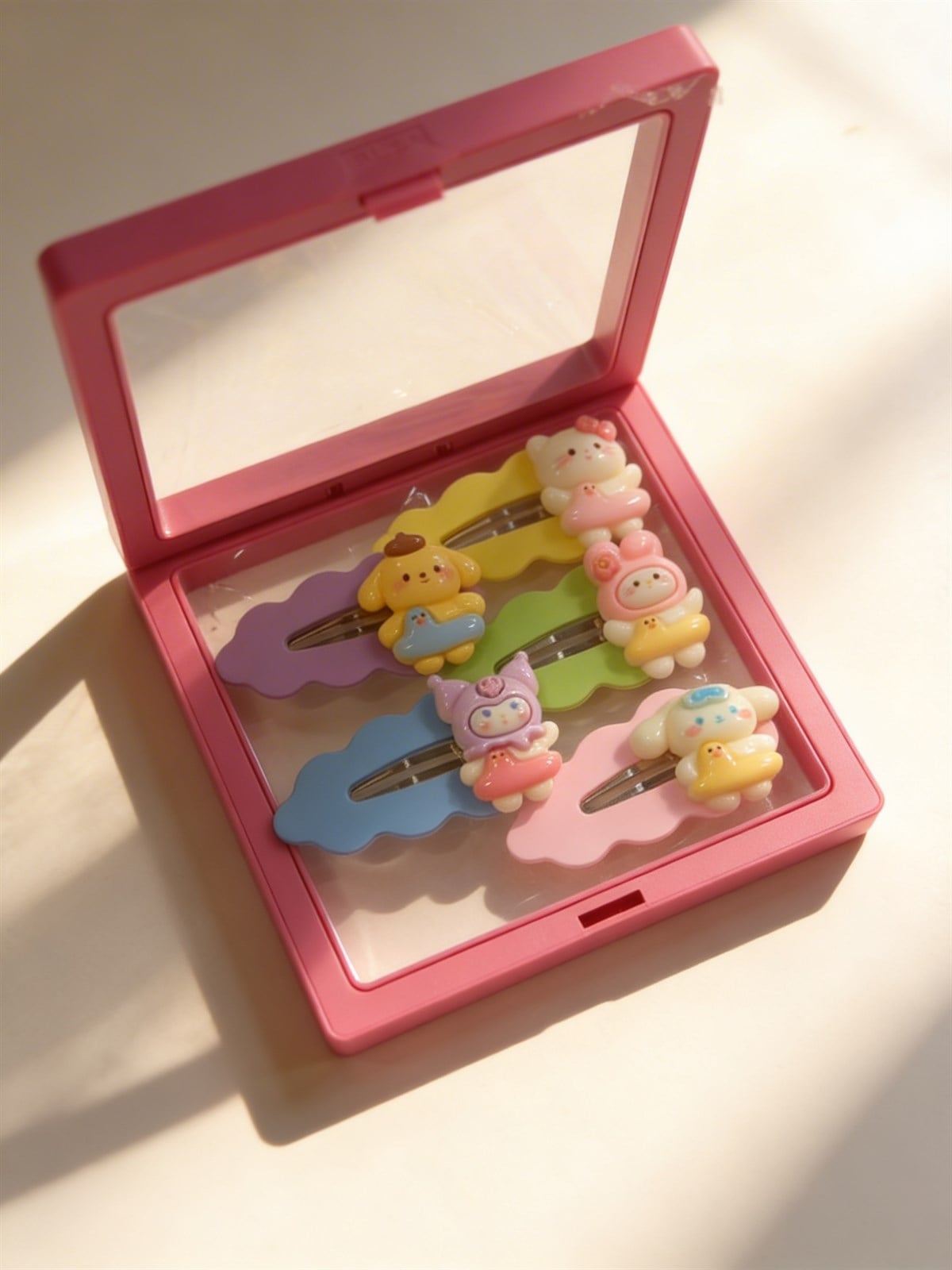 Kız Çocuk 5li Renkli Plastik Kutulu Toka Seti Pembe